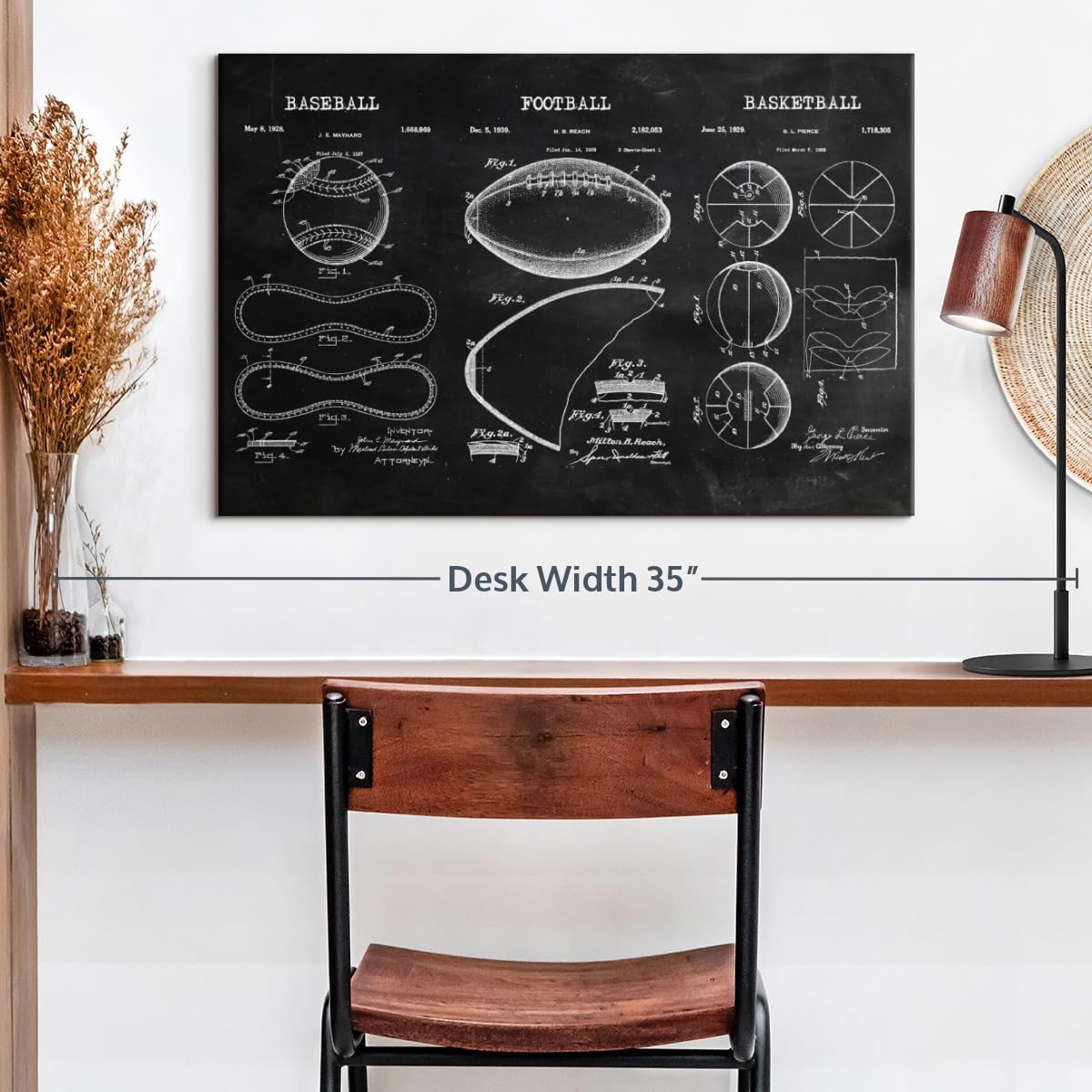 ElephantStock Sports Balls Compilation BW Patent Canvas - 1 Panel Patent Wall Art Decor - Sports Decorations for Boys Room - Wall Art and Office Decor - 24" X 16"