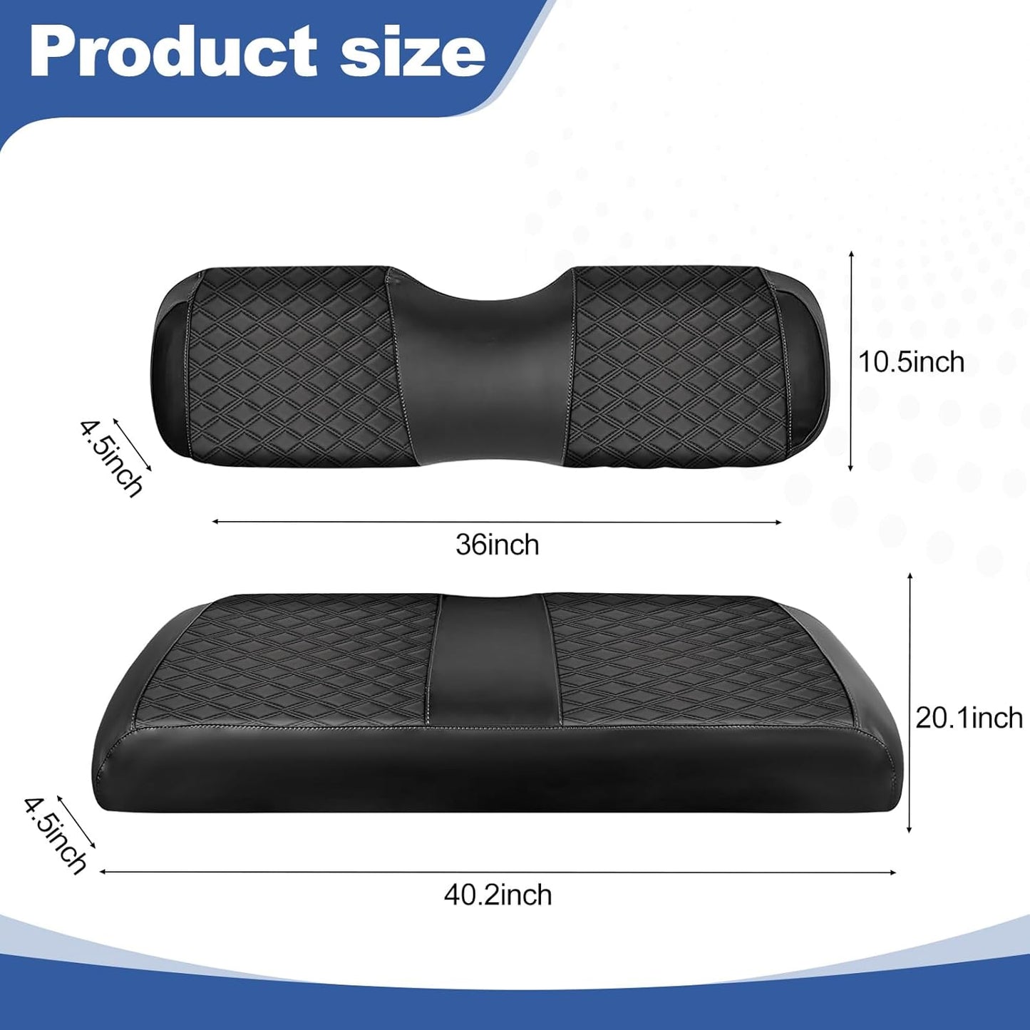 QUNSUNUS Golf Cart Seat Cover for EZGO TXT/EZGO RXV OEM Standard Front Seat,Easy to Install Front Leather Golf Seat Covers with Elastic Edges and Strap(2PS)