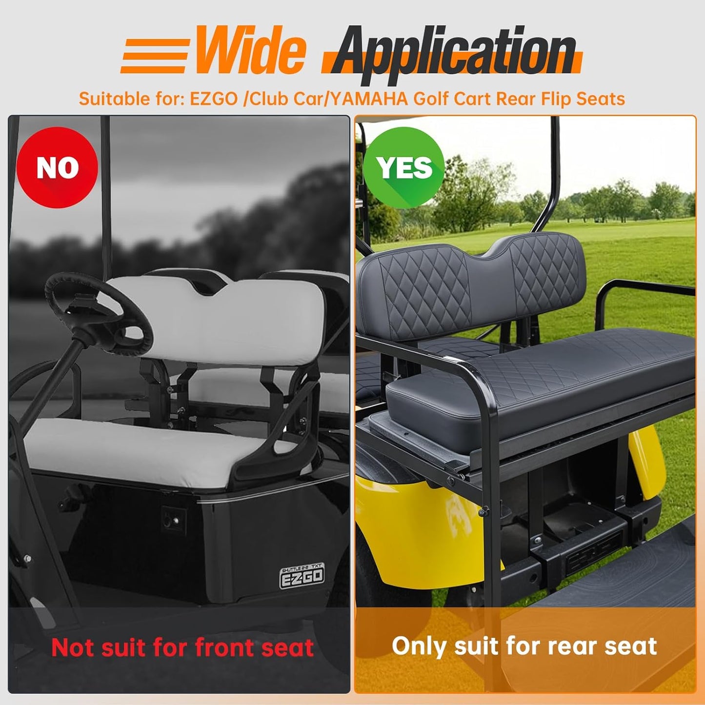 Golf Cart Rear Seat Replacement Cushion, Fits Club Car EZGO YAMAHA Rear Seat, Universal Golf Cart Back Seat Cushions Assembly- Includes Soft Seat Cushion and Back Cushion Set, Black