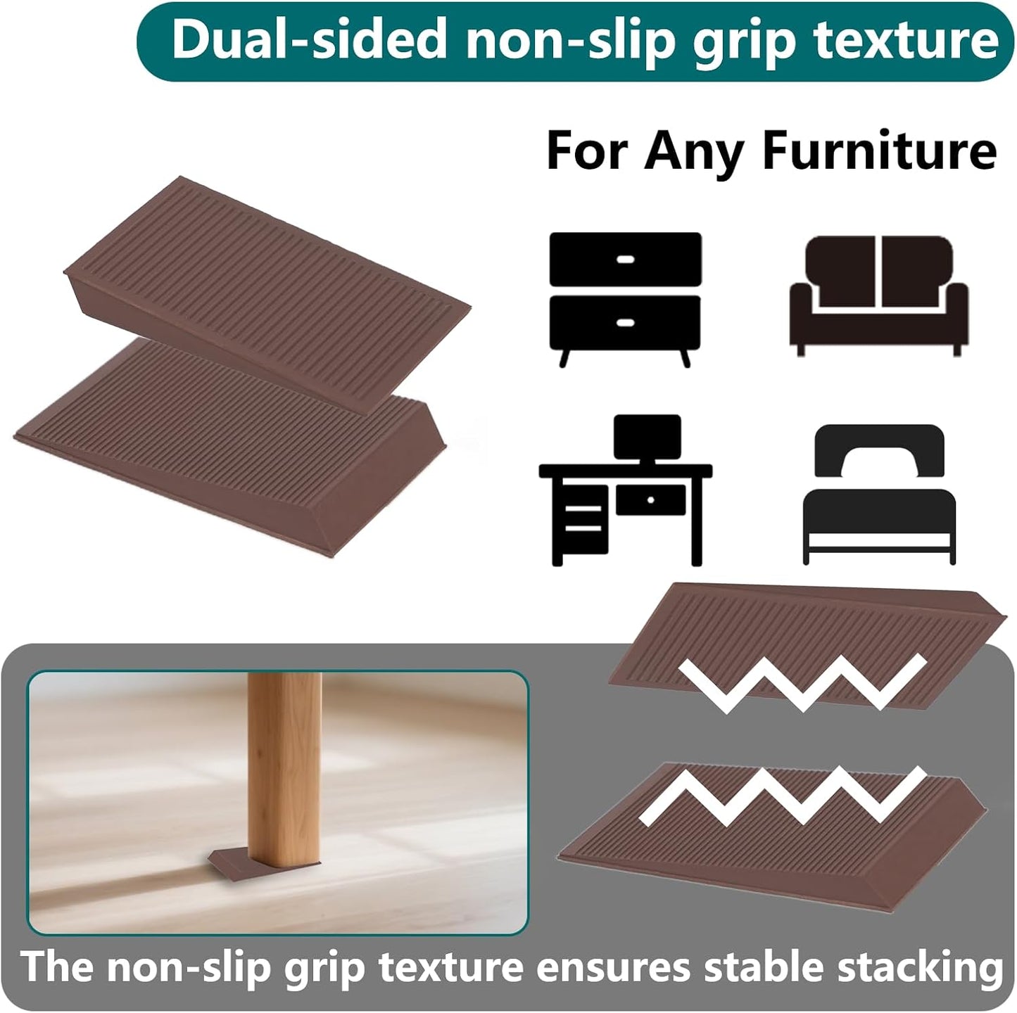 Furniture Levelers, 20Pcs Flexible Multi-Purpose Rubber Shims for Leveling - Prevent from Wobbling for Furniture Toilet (Brown)