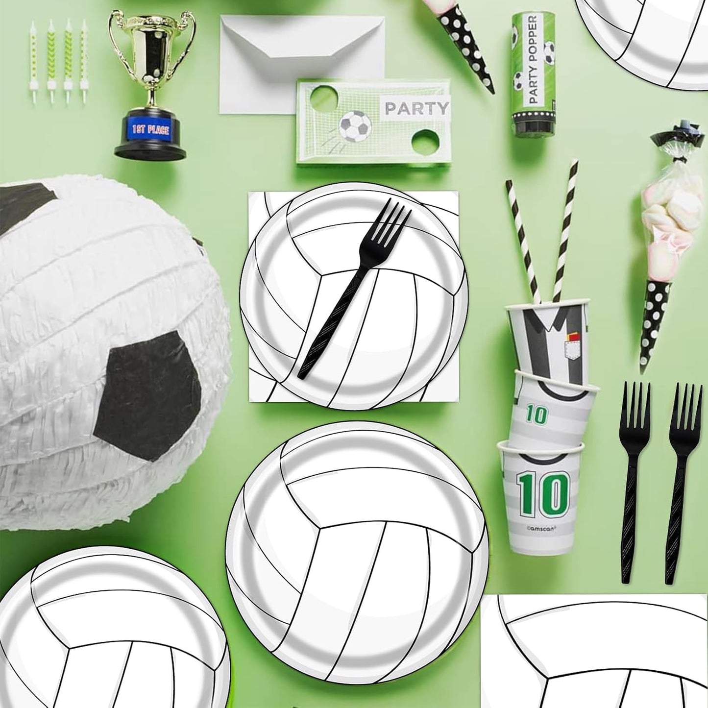 Rakuto Volleyball Party Tableware Decorations, 96PCS Volleyball Disposable Paper Plates Napkins Set, Sports Theme Birthday Baby Shower Supplies, Serve 24