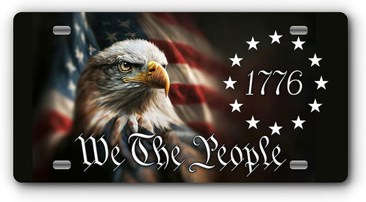 Patriotic Vanity Aluminum License Plate for Front of Trucks and Cars - Made in The USA - Universal Fit (1776 Eagle)