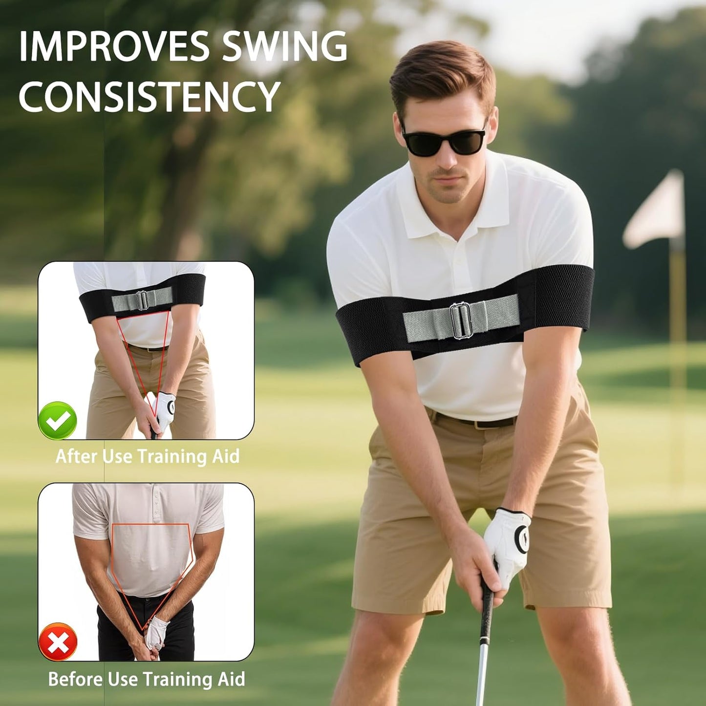 Adjustable Golf Swing Trainer Arm Band-Golf Training Aid with Metal Button for Customized Fit-Enhance Muscle Memory for All Skill Levels-Great Gift for Golfers