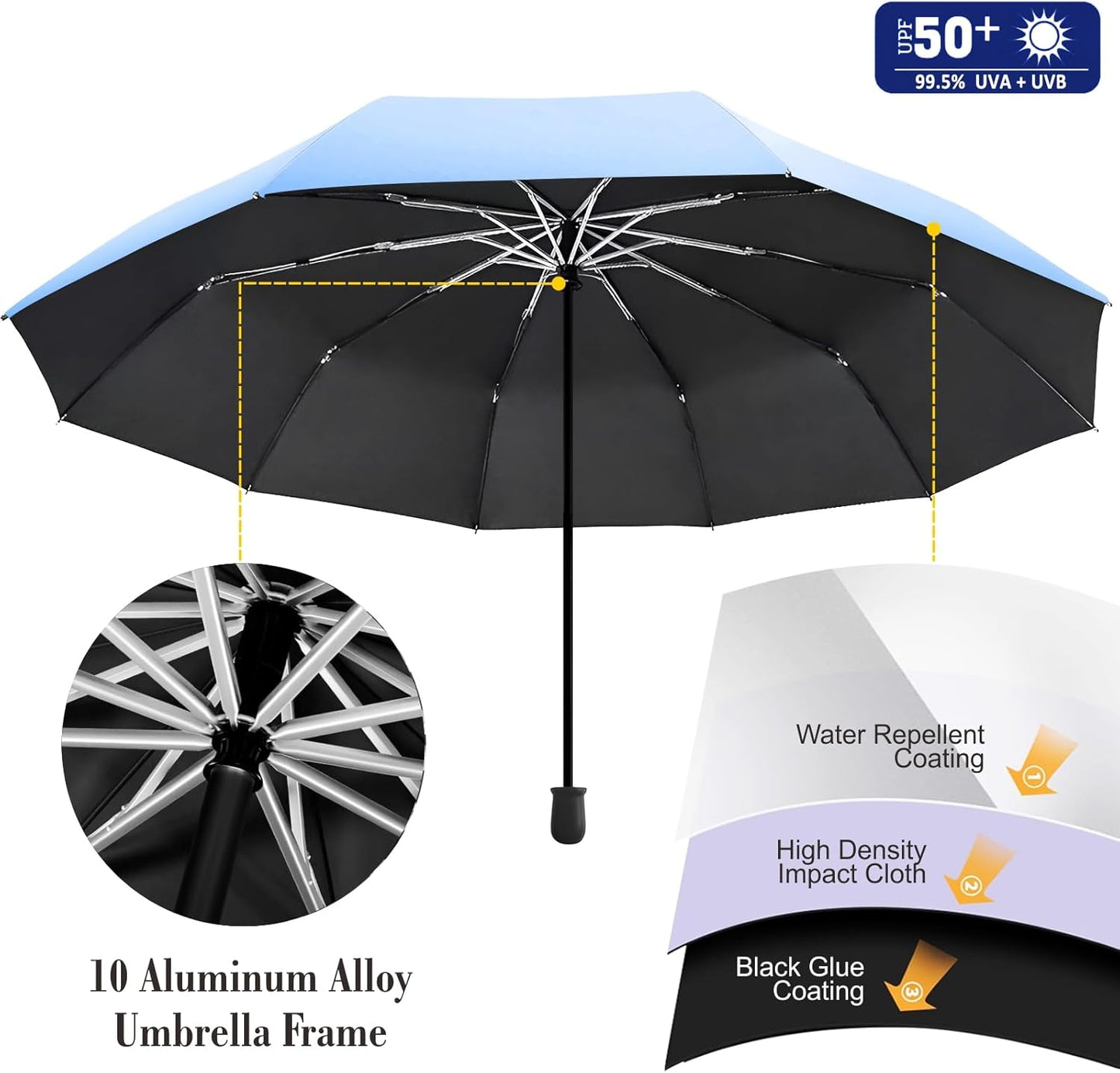 UPF 50+ Beach Umbrella with Adjustable Universal Clamp