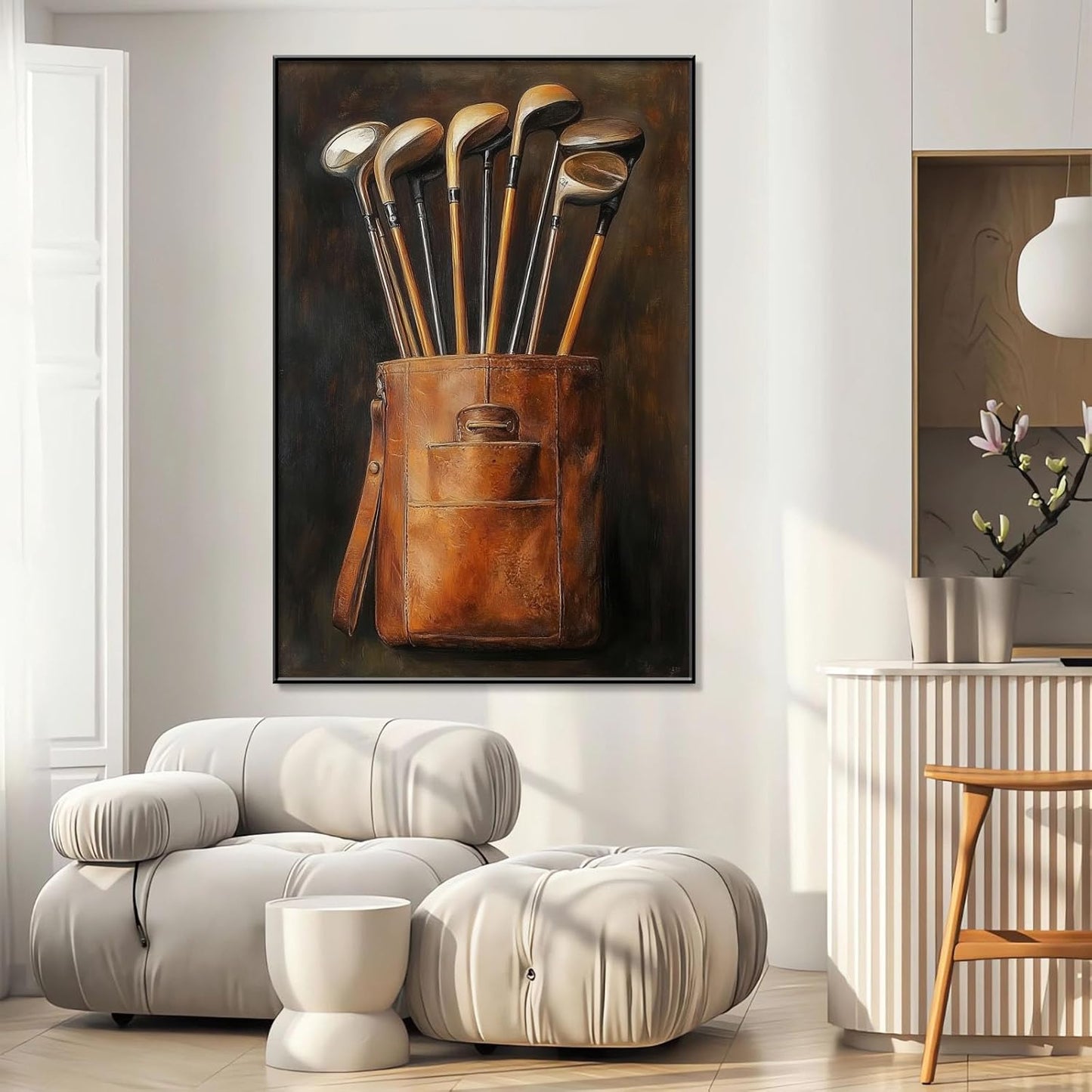 Golf Canvas Wall Art, Golf Canvas Prints, Vintage Wall Decor, Vintage Golf Clubs Living Room Wall Art, Man Cave Decor, Vintage Paintings with Frame, Golf Gift for Men (Gold Framed, 20"x30"|51x76cm)
