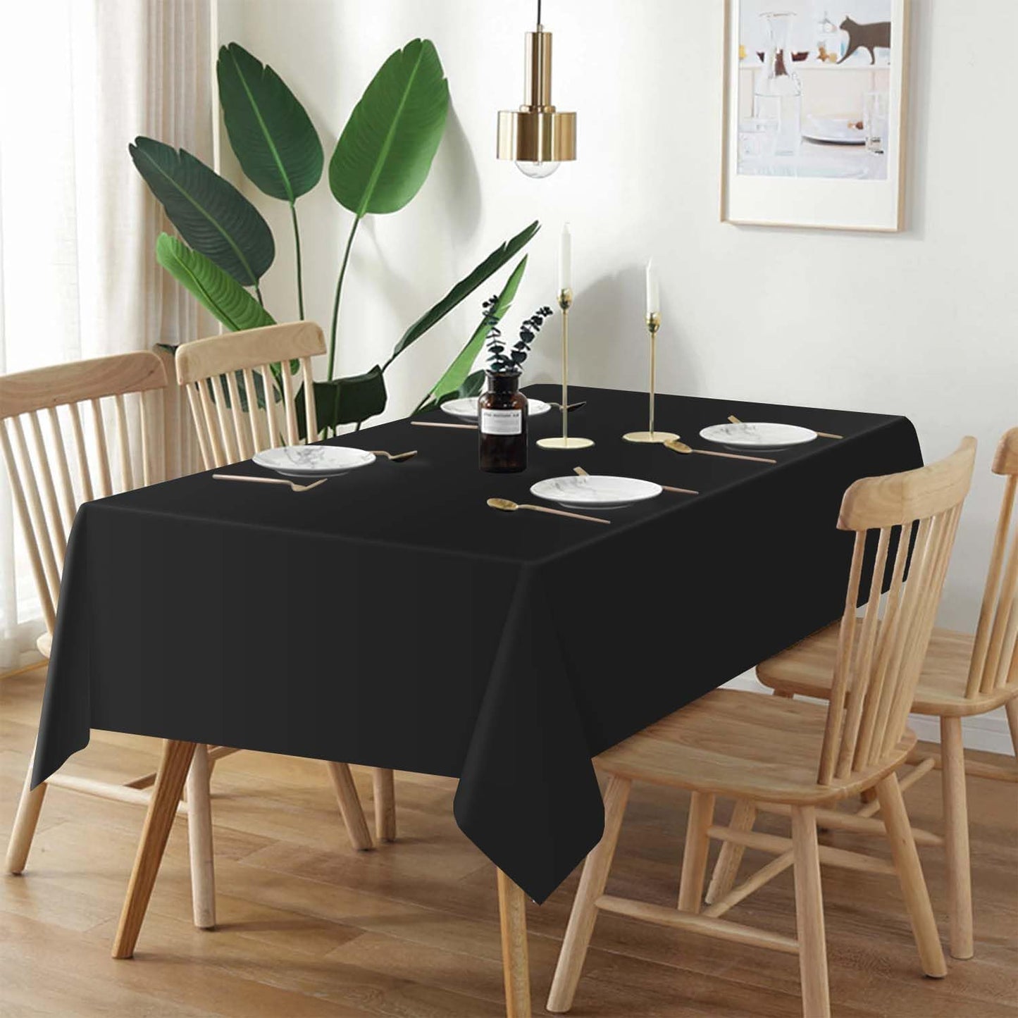 QIKSION Plastic Table Cloth Disposable 12 Pack, 54 x 108 Inch Tablecloths for Rectangle Tables, Black Plastic Table Cover