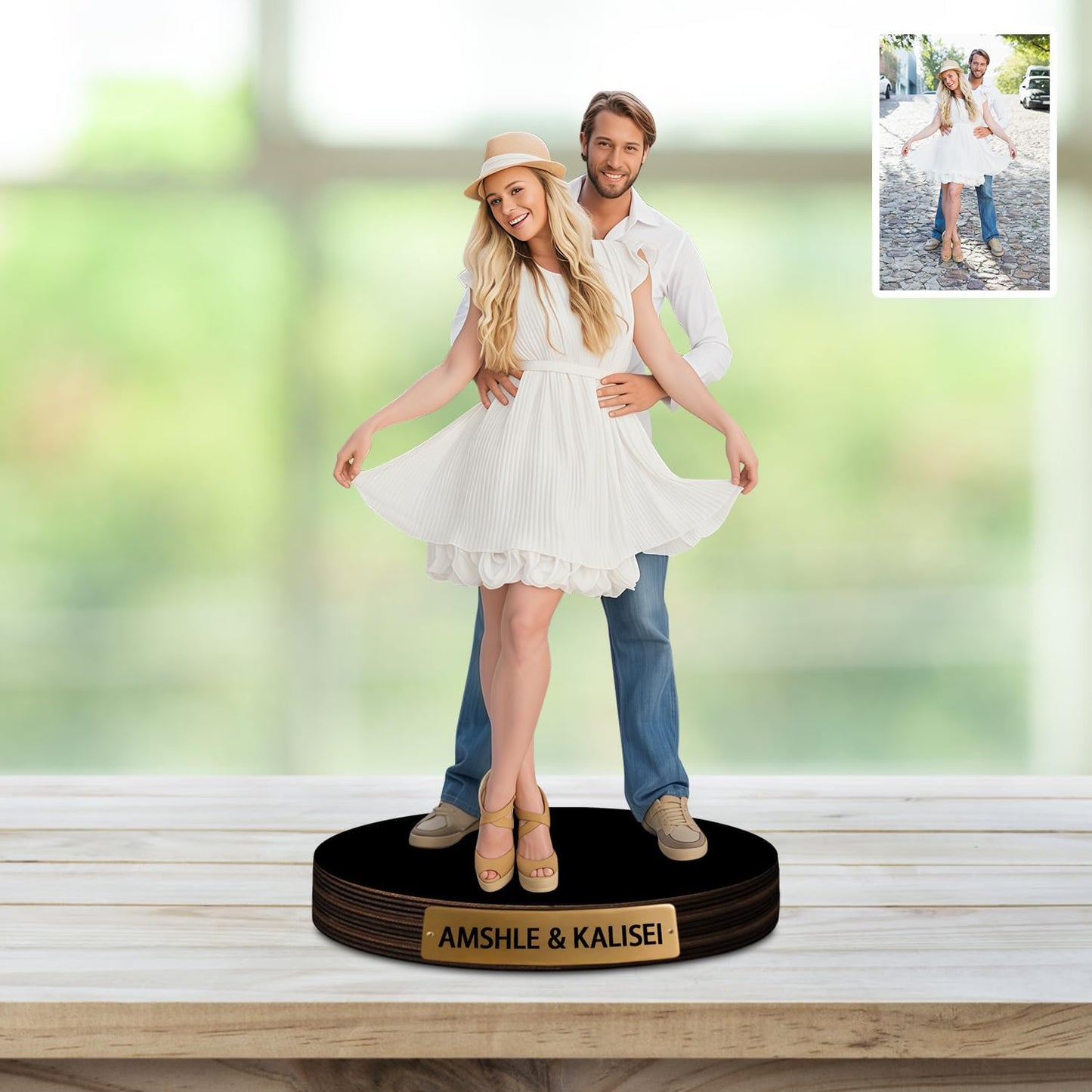 Personalized Couple Photo Sculpture Ornament Custom Name 2D Acrylic Desk Photo Figurine Decor Gift for Men Women Family Couple Lover Birthday Xmas Anniversary (Style 12)