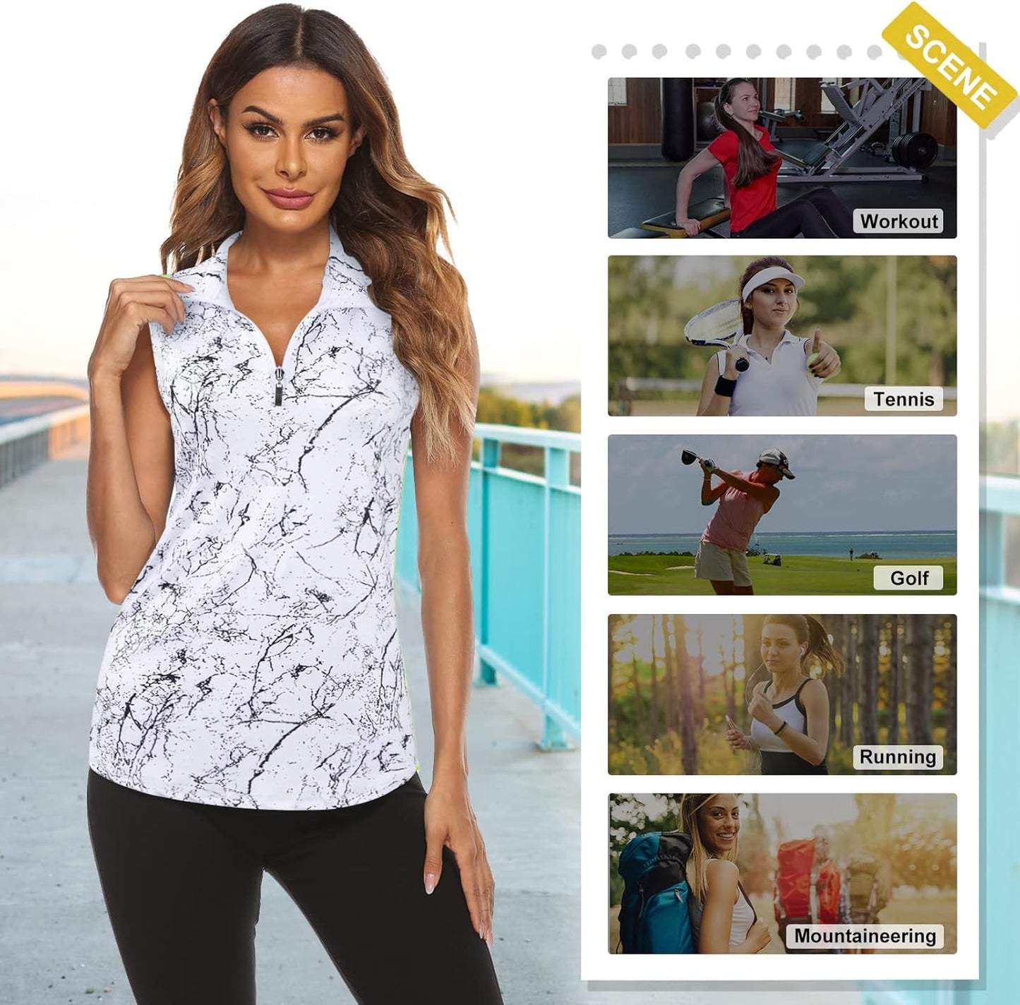 Koscacy Women's Sleeveless Golf Tennis Polo Shirts Zip Up Dry Fit Workout Tank Tops Athletic Shirt