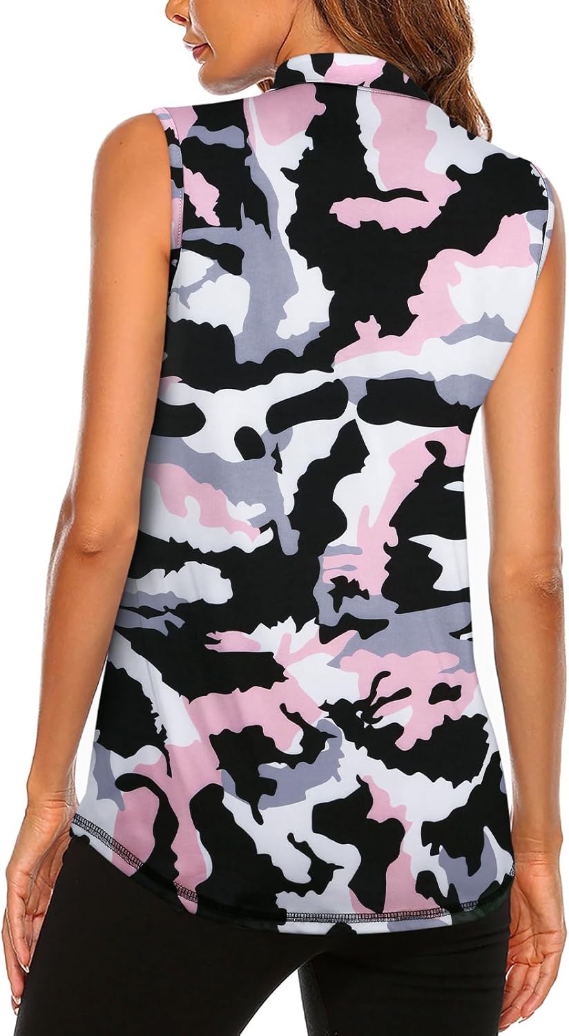 Koscacy Women's Sleeveless Golf Tennis Polo Shirts Zip Up Dry Fit Workout Tank Tops Athletic Shirt