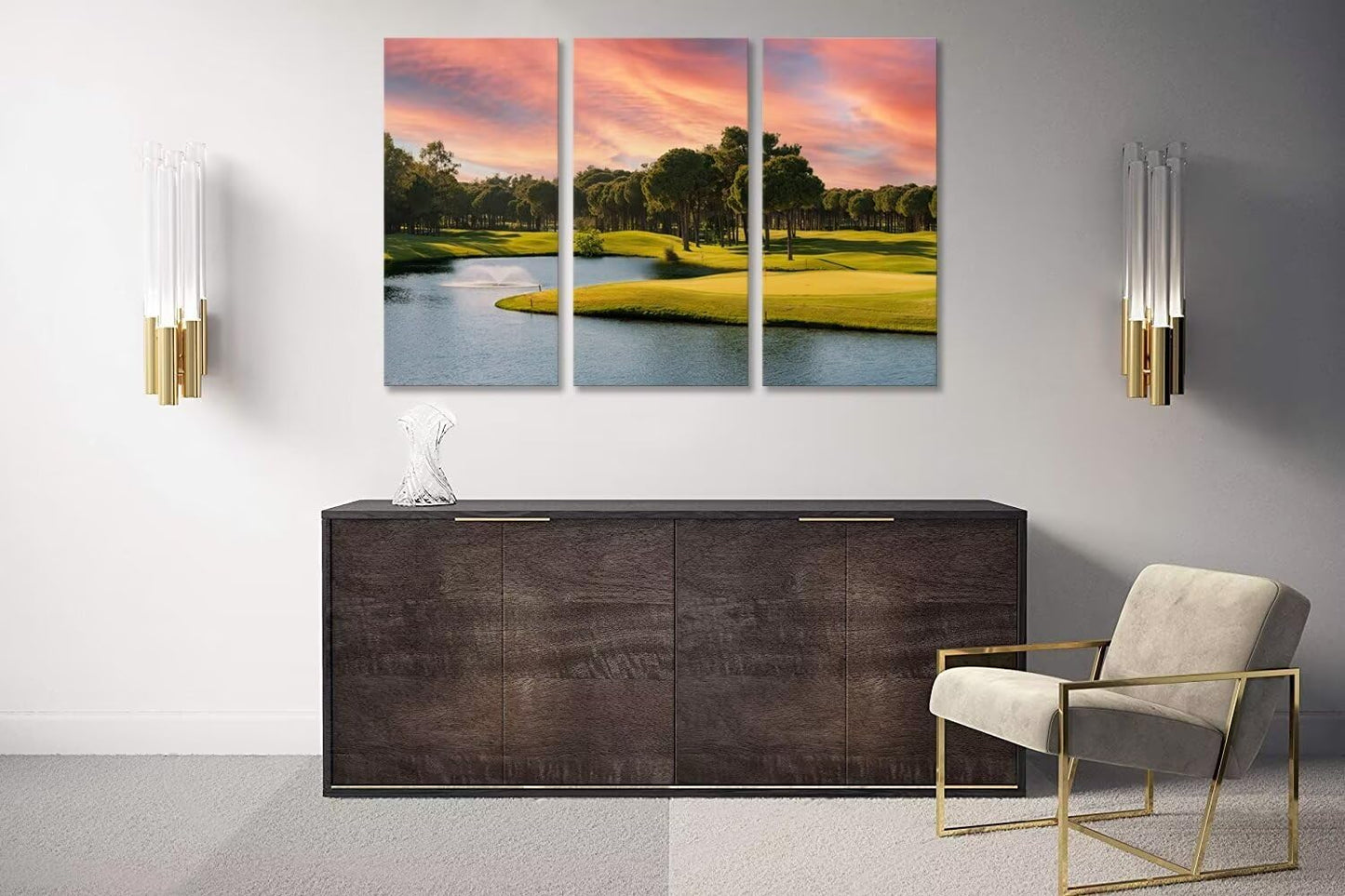 Sunset Golf Course Canvas Wall Art for Living Room Bedroom Bathroom Home Decorations Golf Wall Decor for Office Framed Artwork Canvas Prints Ready to Hang(14''W x 28''H x3)