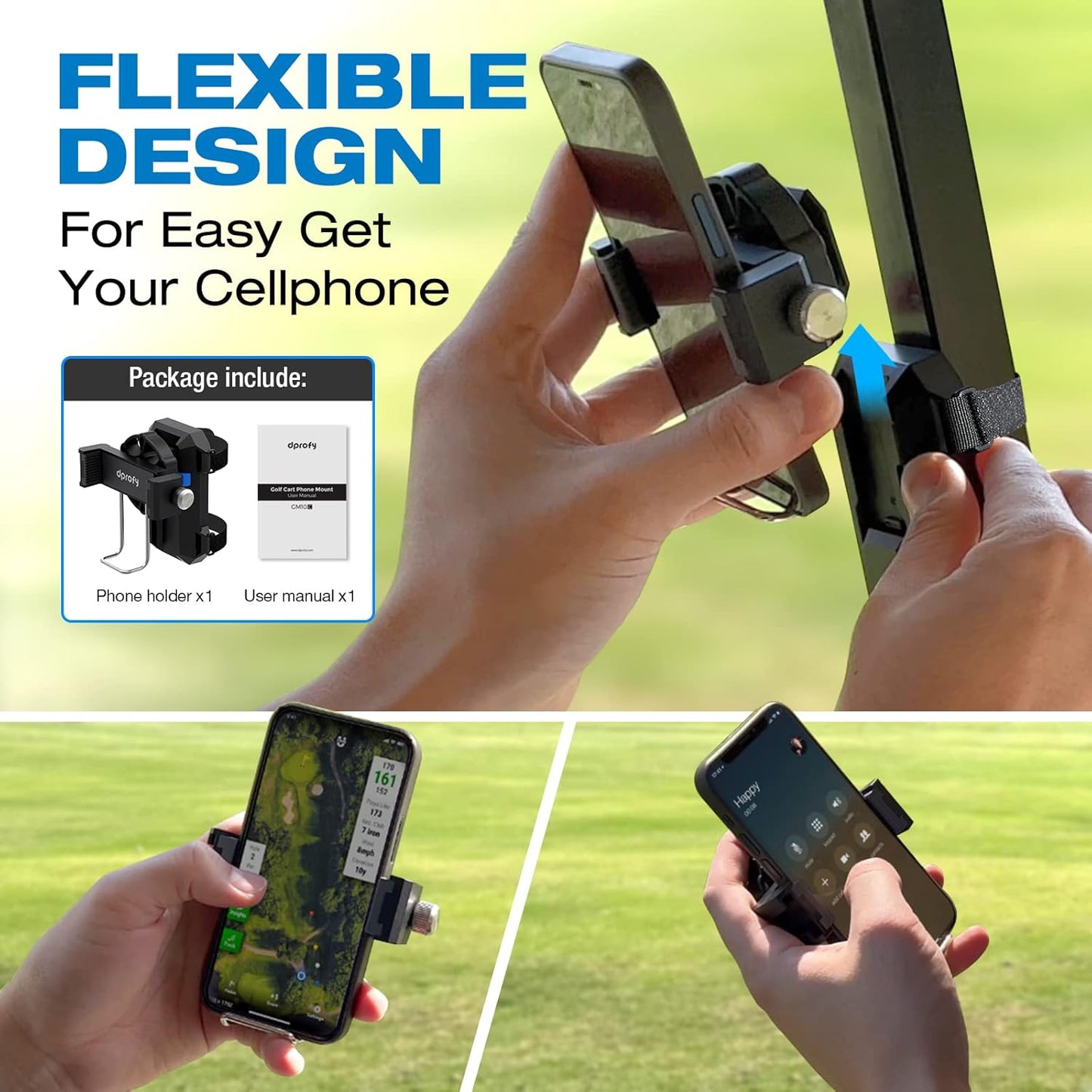Dprofy Golf Phone Holder, Golf Cart Phone Holder with Hook and Loop, Golf Cart Accessories Golf Gifts for Men/Women, Universal Fit