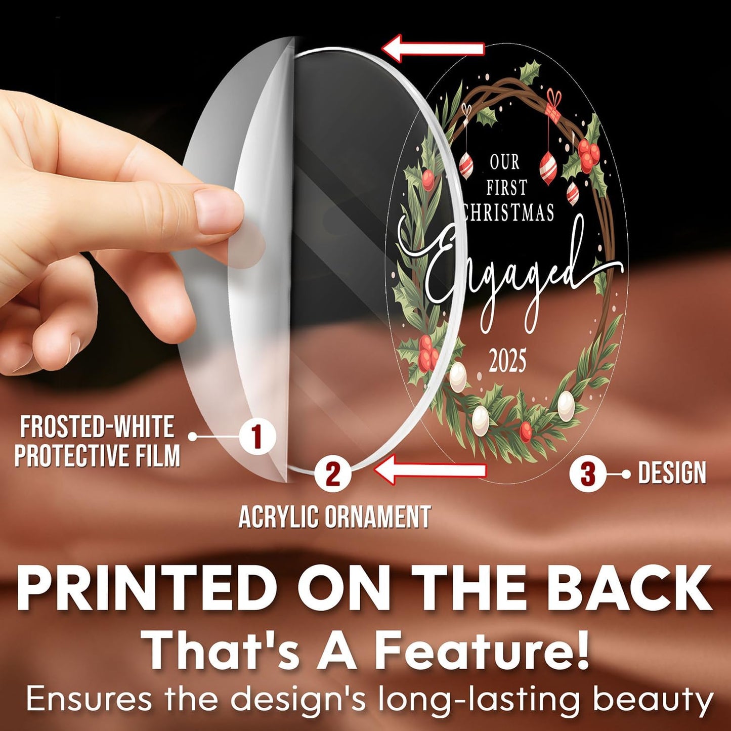 HEXMOZ Engagement Gifts for Couples - Engagement Gift for Women, Fiance, Her, Bride to Be, Newly Engaged Couples - First Christmas Engaged Acrylic Ornament 2025 - Party Decorations