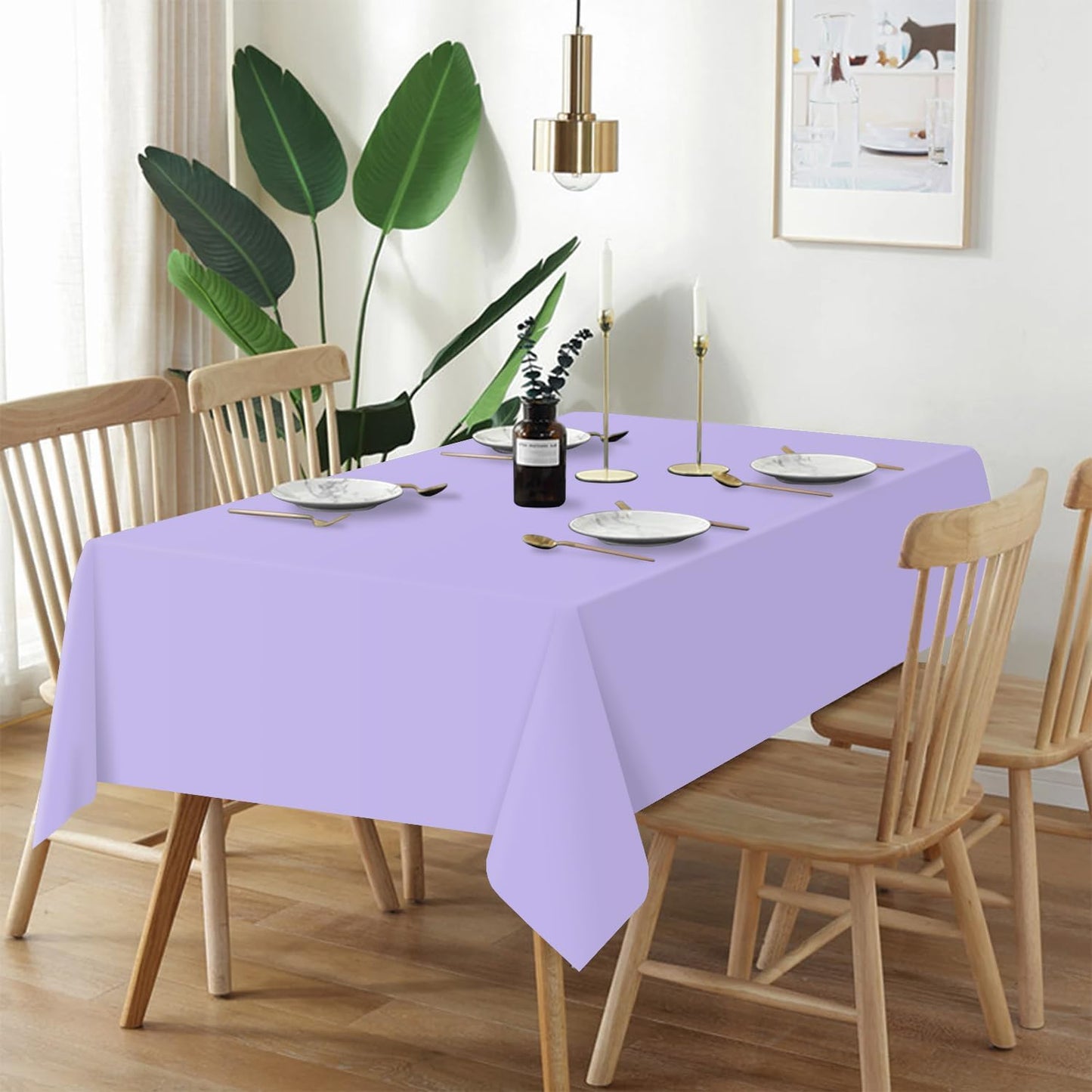 QIKSION Plastic Table Cloth Disposable 12 Pack, 54 x 108 Inch Tablecloths for Rectangle Tables, Lavender Plastic Table Cover