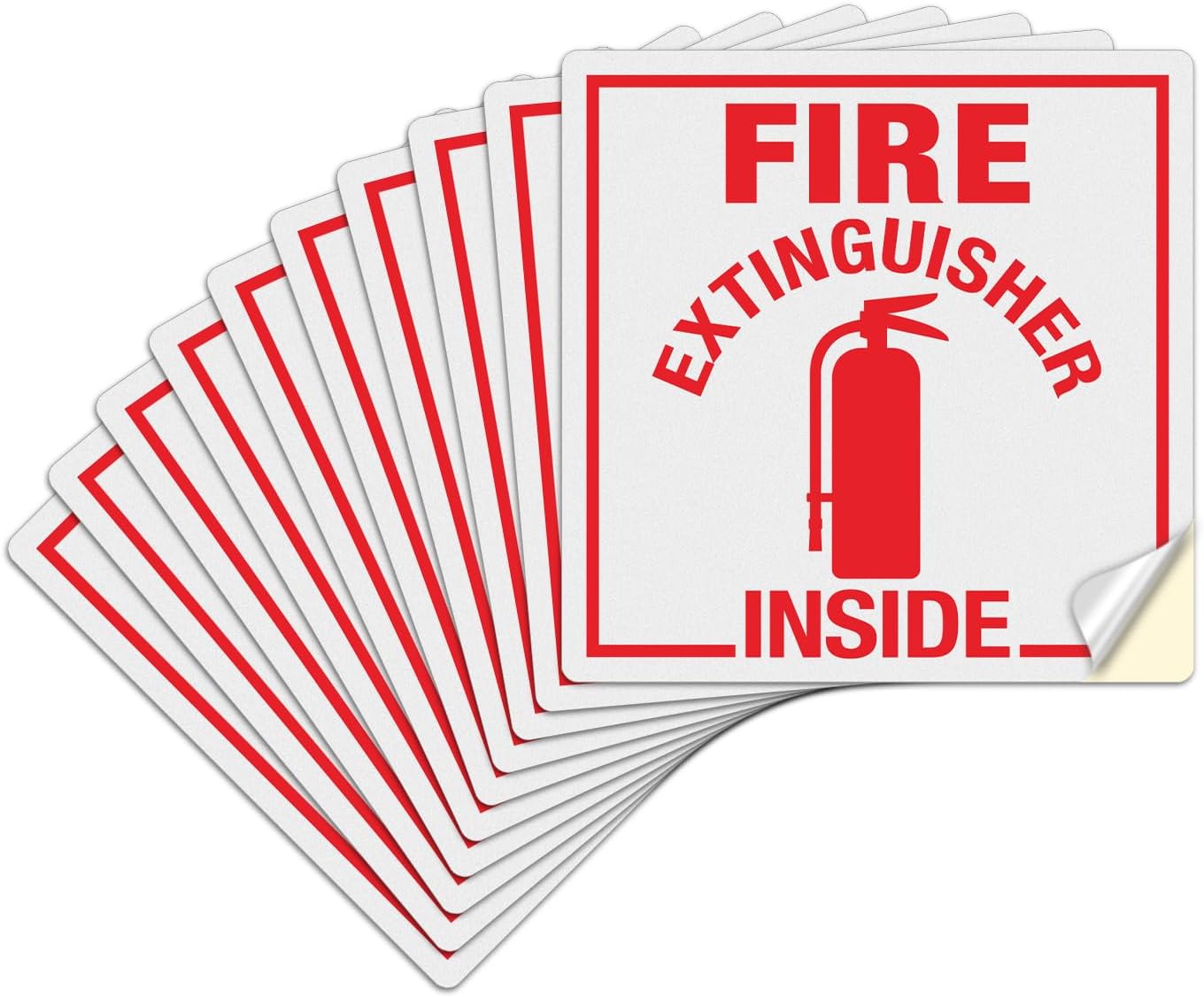 T&R Fire Extinguisher Inside Sign Stickers - 10 Pack - 3" x 3" Self-Adhesive Vinyl Reflective, UV resistant, Waterproof, Fade and Scratch Resistant, Suitable for Vehicles Indoor and Outdoor (Square)