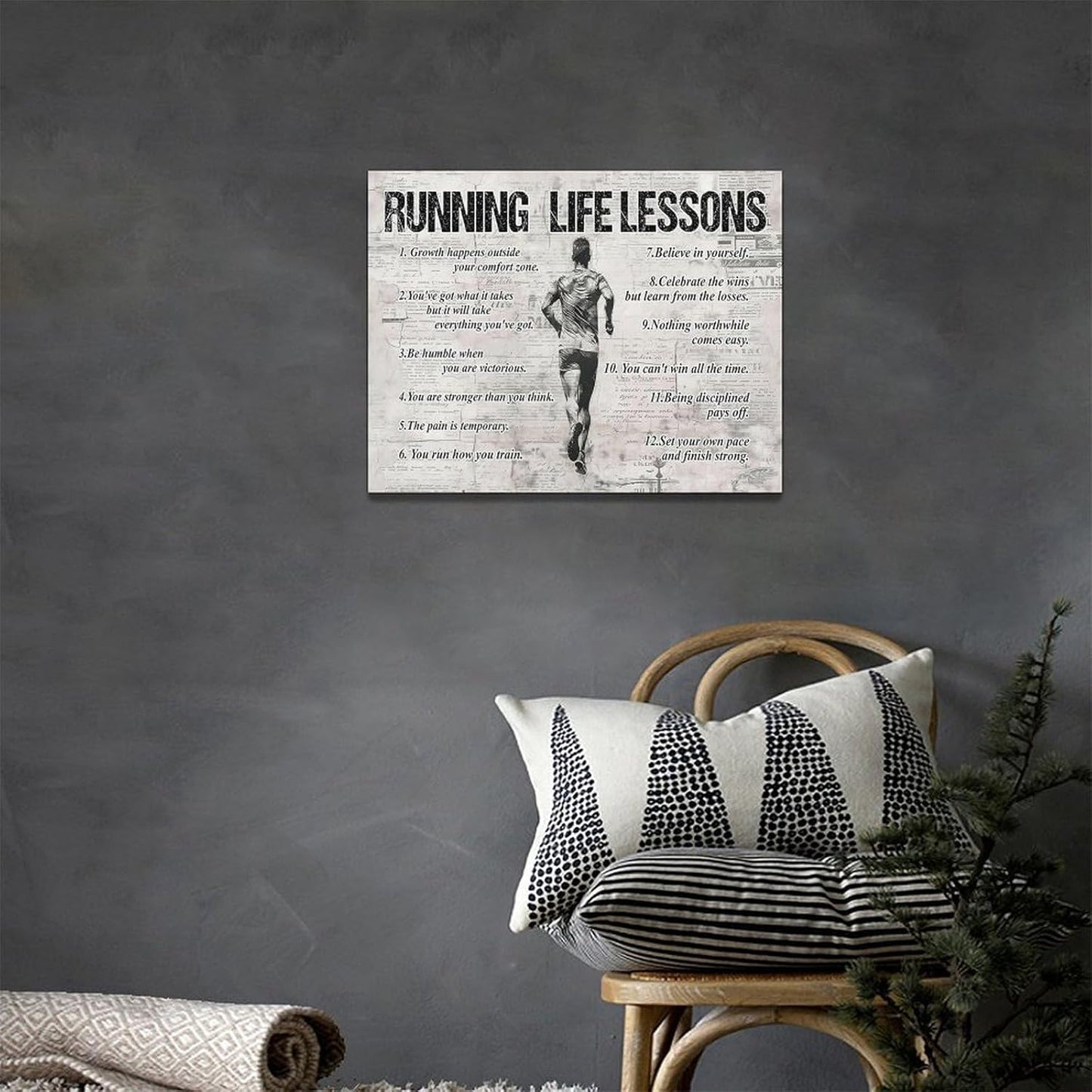 Running Life Lessons Wall Art Running Sports Wall Decor Running Sign Retro Poster Boy Men Motivational Decorations Canvas Print Painting Artwork for Bedroom Bathroom Living Room Gym 16"x12"
