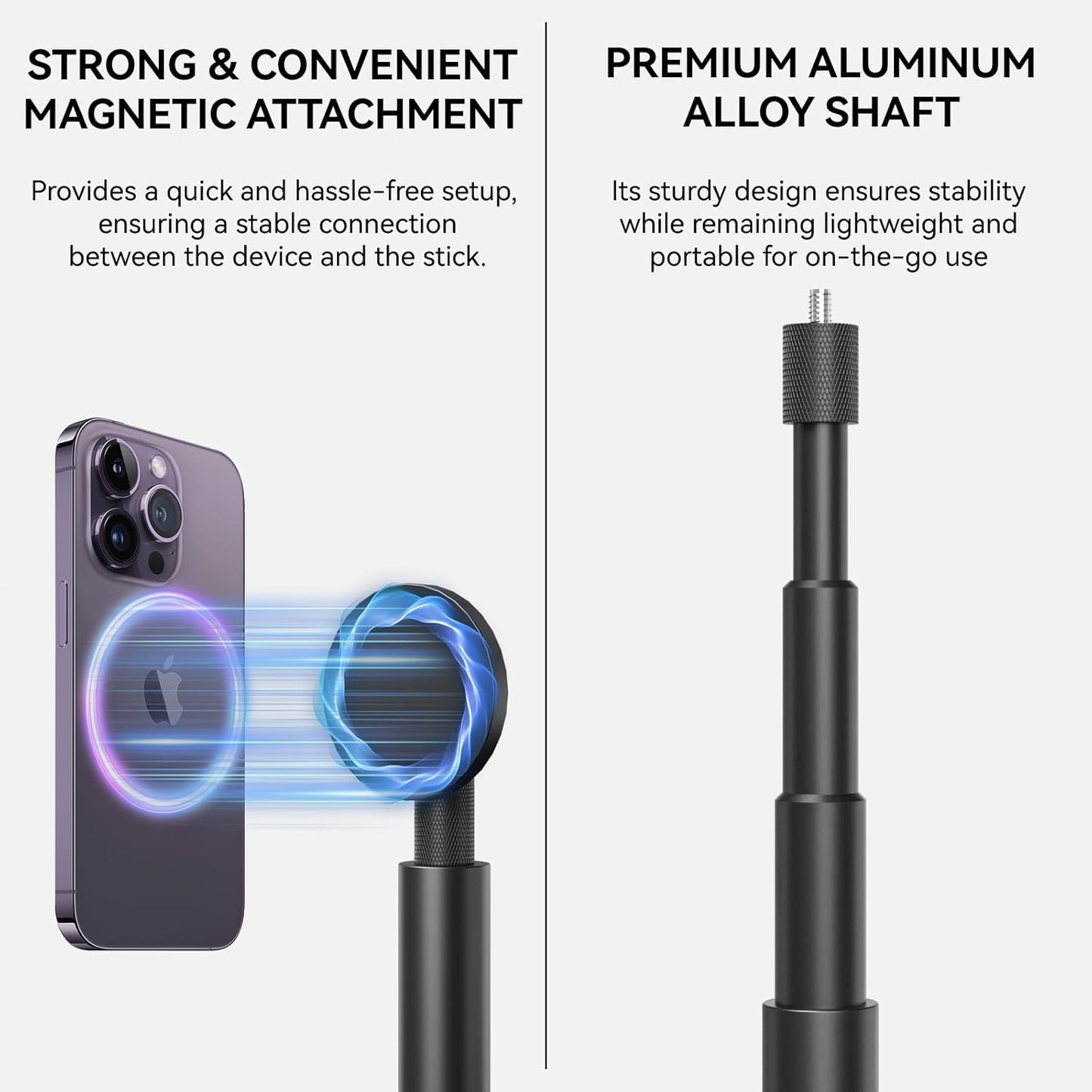 Golf Monopod Stick, Golf Swing Phone Holder, 46" Magnetic Aluminum Alloy Selfie Stick w/Tri-Leg Tripod Base Spike Stake Mount, Compatible w/iPhone Camera Magsafe, Golf Training Aid