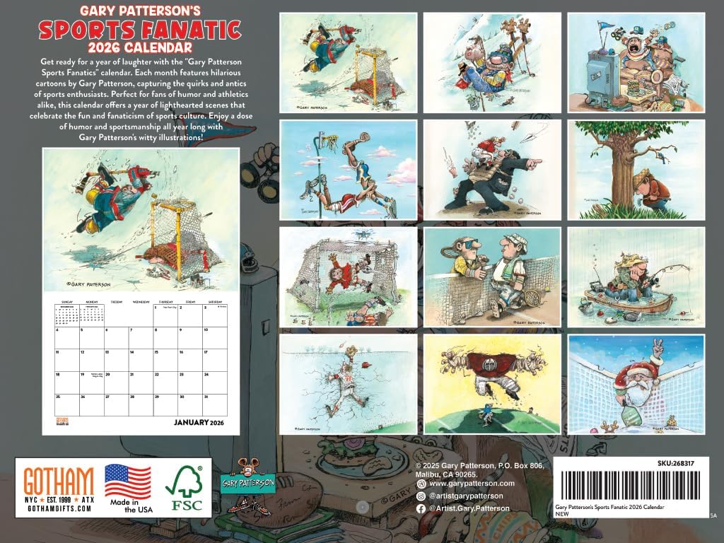 Gary Patterson Sports Calendar 2026 Monthly Wall Calender 12 Month | American Made In The USA