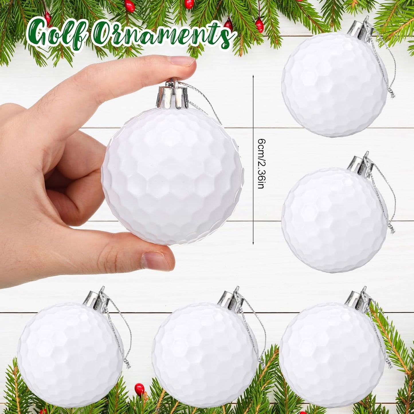 Leitee 12 Pcs Christmas Plastic Golf Ball 2.36 Inch Xmas Tree Ornaments with Hanging Loop Sports Theme Decorative Hanging Ornaments for Holiday Party Christmas Tree Home