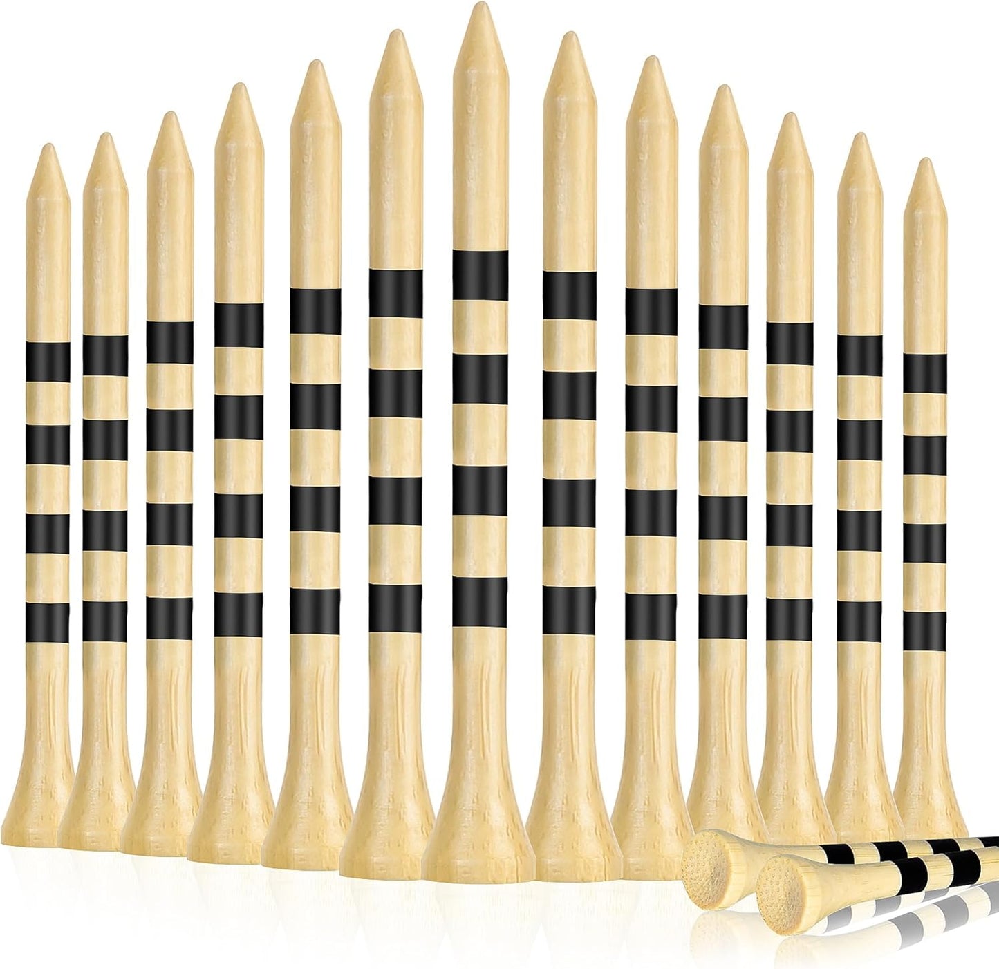 Natrual Wooden Golf Tees 100 Pack (2-3/4" & 3-1/4" Available) Biodegradable Bamboo Golf Tees,More Sturdy and Stable,Natural/White Color