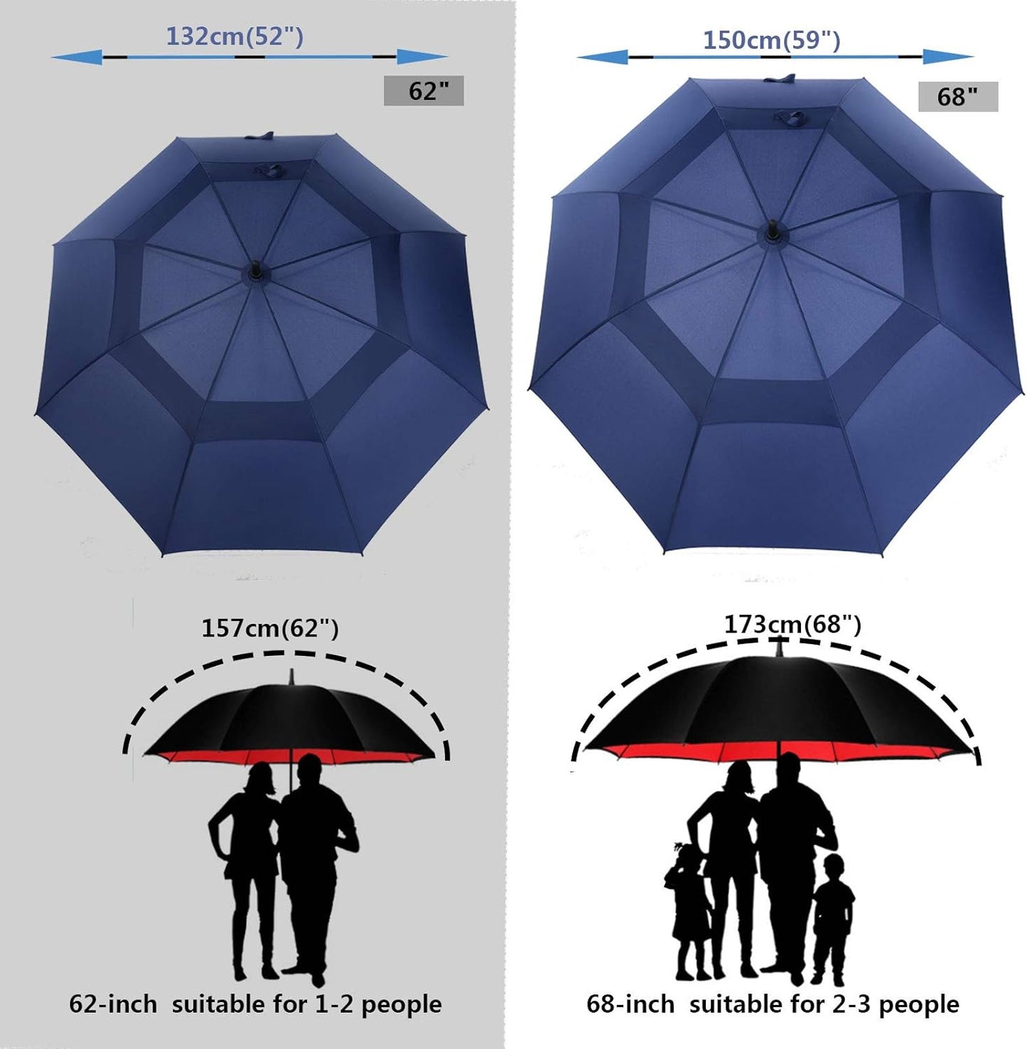 MRTLLOA 6 Pack Golf Umbrella 62/68 Inch Large Oversize Double Canopy Vented Automatic Open Stick Umbrellas for Men & Women