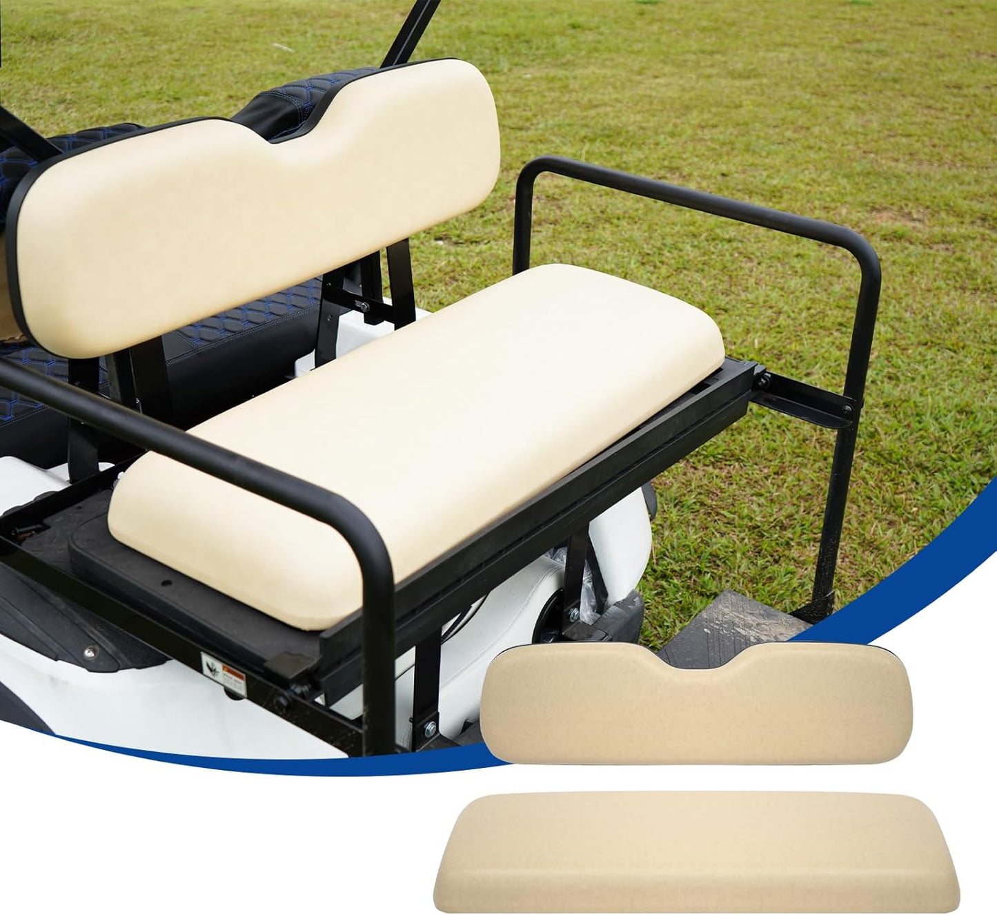 Golf Cart Universal Rear Replacement Cushions for EZGO/Club Car/Yamaha with Flip Rear Seat Kit, Black,2 Piece Set, Beige