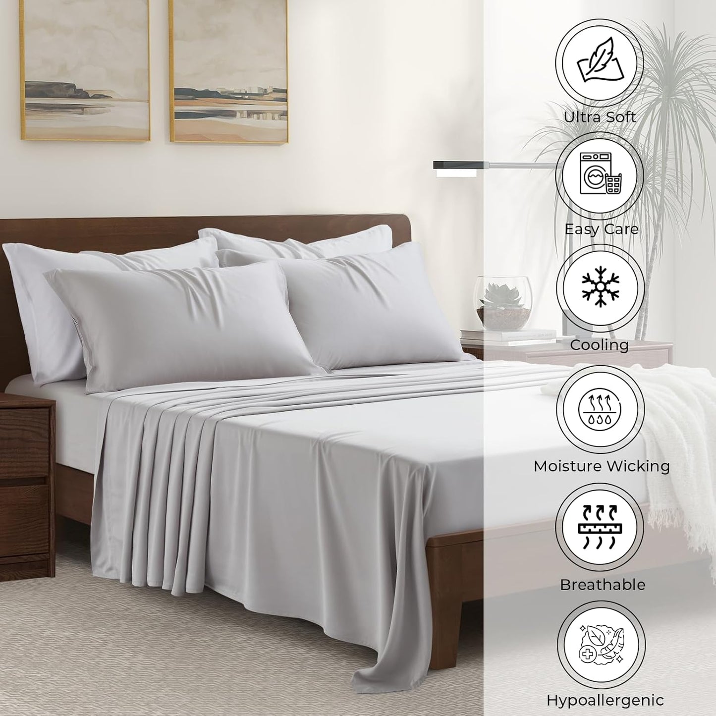 Luxury Bamboo Market | King Envelope Pillowcase Set | 100% Viscose Made from Bamboo | Organically Grown | Ultra Soft | Cooling | 2pcs [Dove Grey(Silver Grey)]