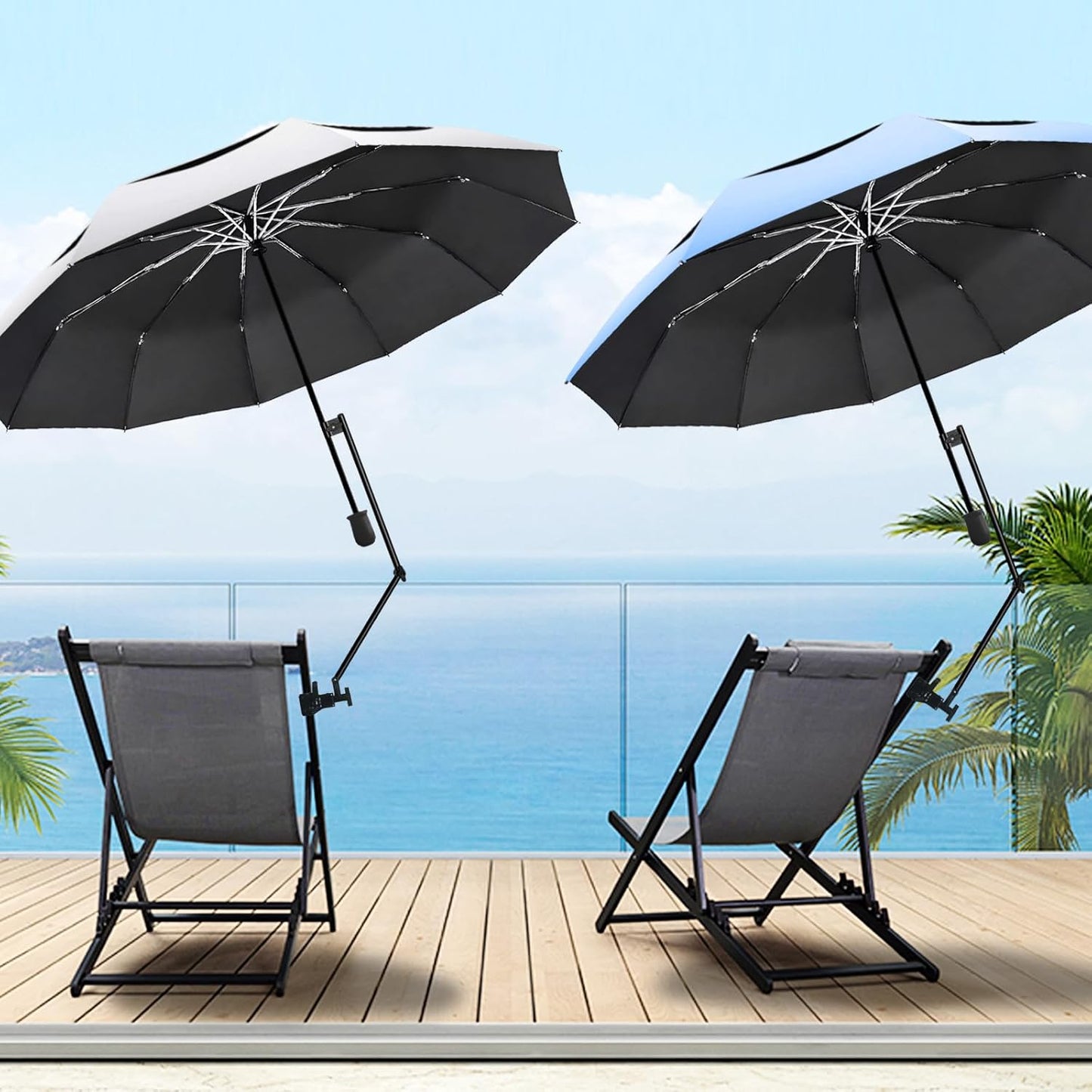 UPF 50+ Beach Umbrella with Adjustable Universal Clamp