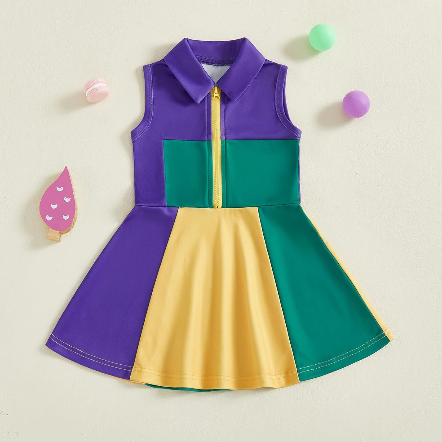 Little Girls Mardi Gras Outfit Toddler Sleeveless A Line Sun Dress Kids Zipper Party Dresses Spring Summer Clothes