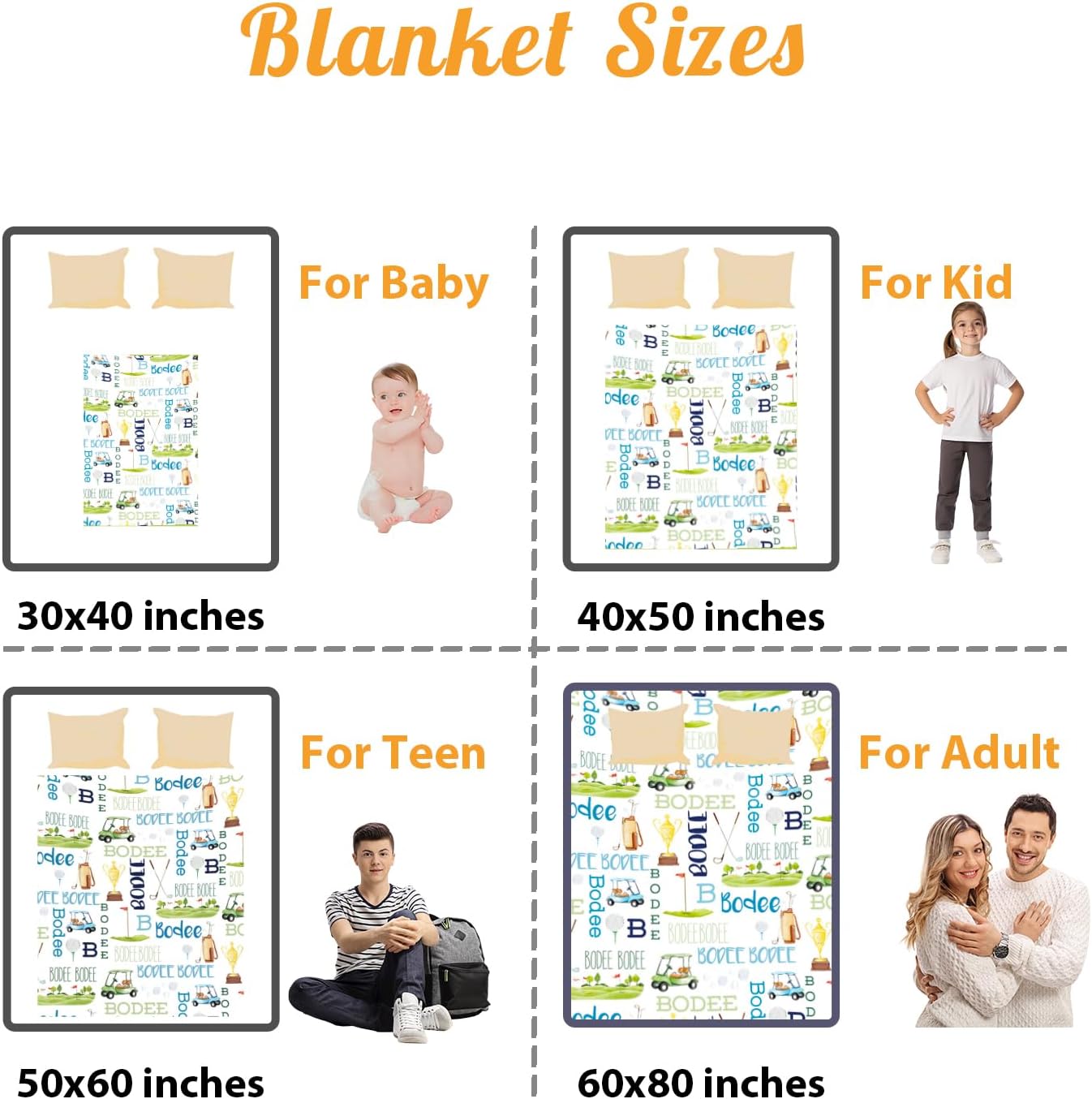 Custom Name Golf Blanket - Personalized Names Soft Plush Flannel Throw Blankets for Baby Kids Teen Boys Girls Holidays Birthdays Gifts Color20