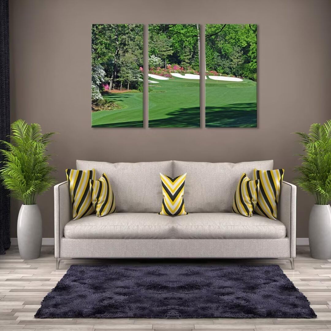 Augusta National Golf Course Wall Art Pictures - Augusta Golf Course Wall Decor for Living Room Bedroom Bathroom Home Decorations Golf Posters Canvas Prints Framed Ready to Hang(14''W x 28''H x3)