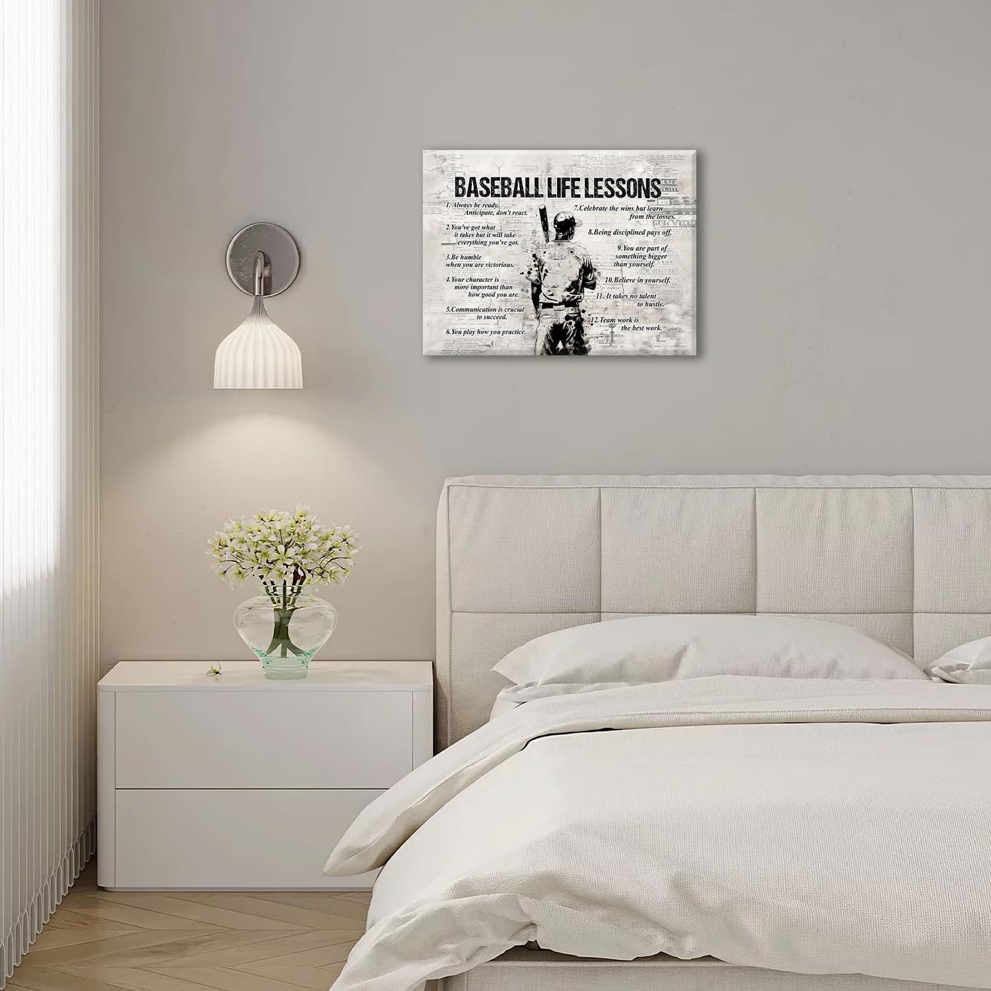 Baseball Sports Wall Art Baseball Life Lessons Wall Decor Baseball Sign Retro Poster Boy Men Room Motivational Decorations Canvas Print Painting Artwork for Bedroom Bathroom Living Room 24"x16"