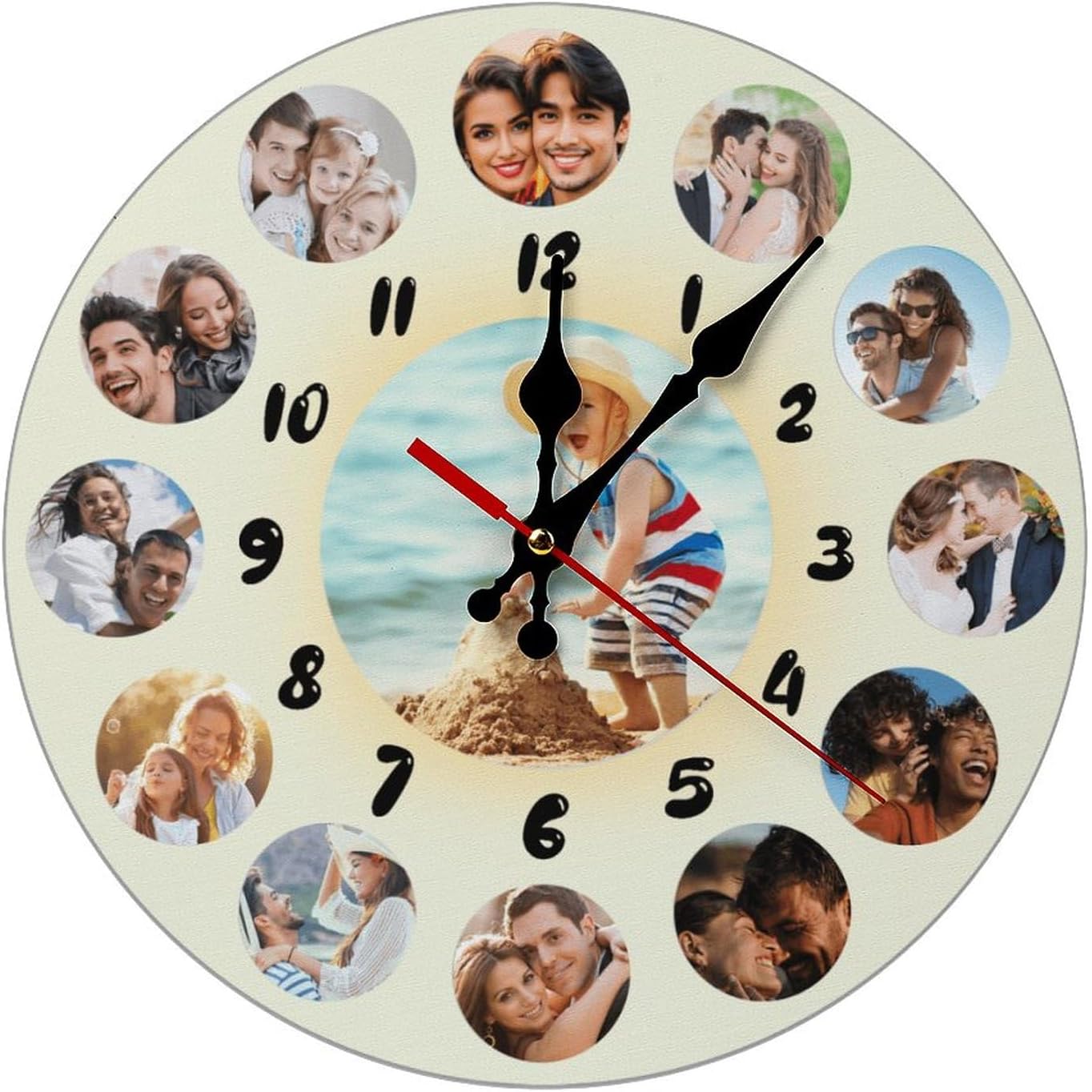 Custom Wall Clock,Personalized Wood Clock add Your Photo/Text,Customizable Silent Round Decoration for Kitchen Bathroom 15.7inch style8