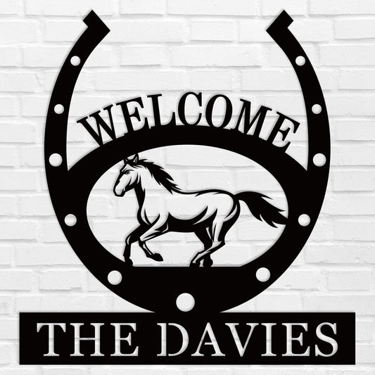 Custom Horseshoe Welcome Metal Sign Personalized Family Name Welcome Sign Last Name Sign Horseshoe Monogram Sign