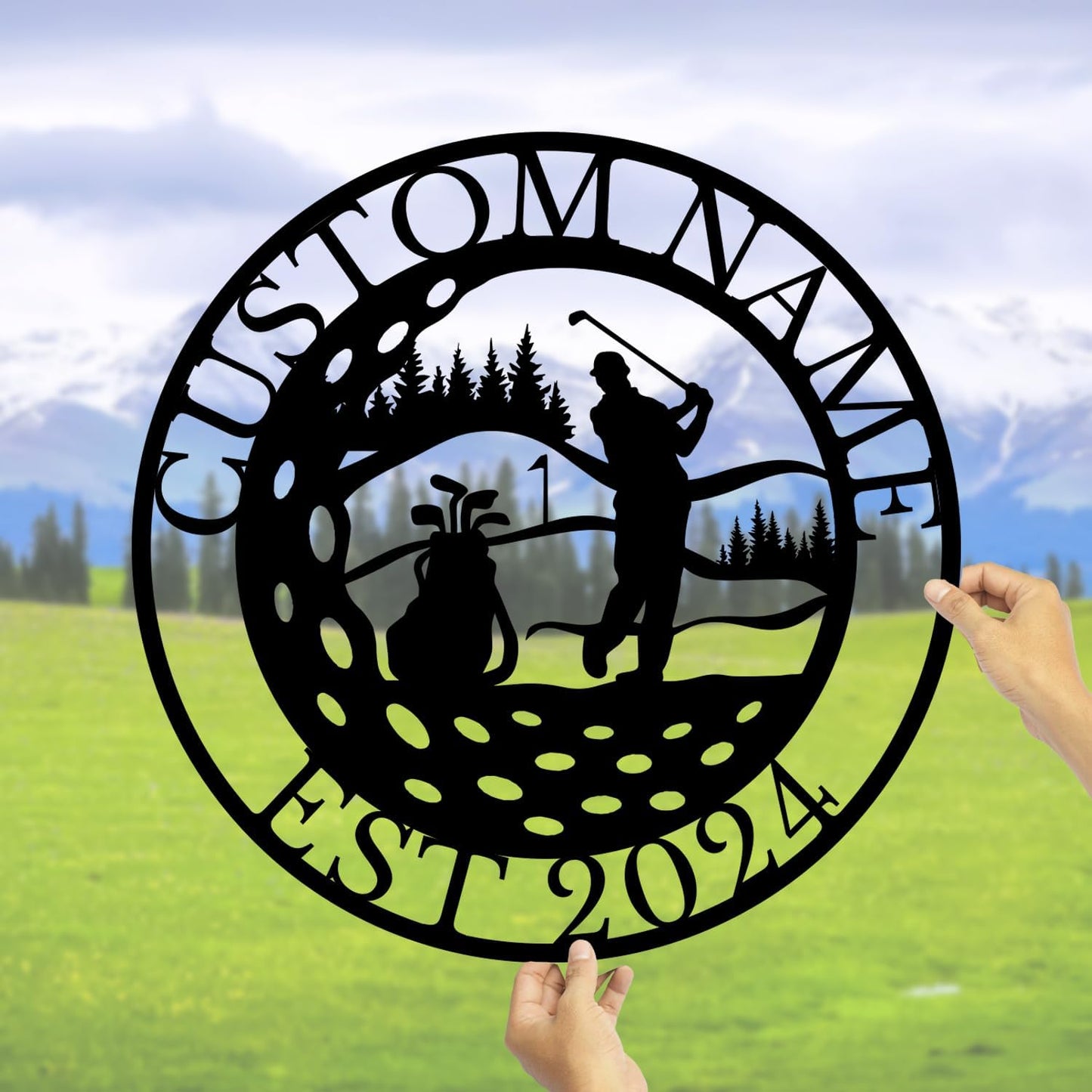 Personalized Custom Crossed Golf Metal Wall Art,Personalized Golfer Name Sign Decoration For Room,Hole Golf Club Decoration (Golf A)