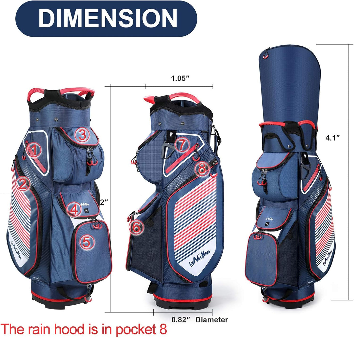 Golf Cart Bag 14 Dividers Top Clubs Organizer Lightweight with Cooler Pouch, Dust Cover and Backpack Strap