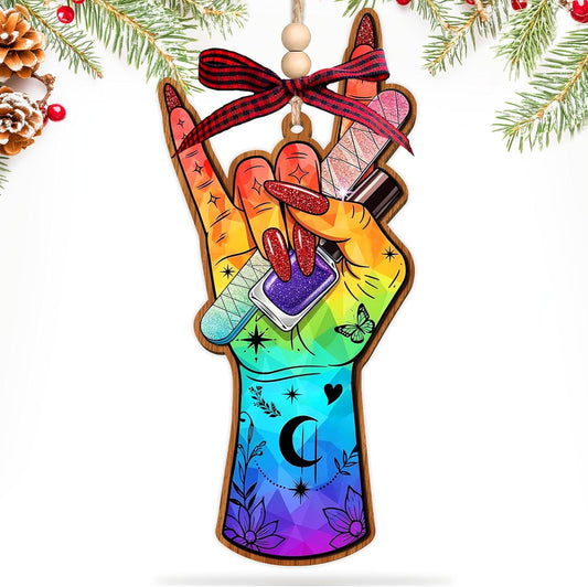 HEXMOZ Nail Tech Christmas Ornament - Nail Tech Gifts for Women - Christmas Ornaments for Nails Artist, Technicians, Lovers, Rock Style Holiday Decorations - Acrylic Wood Ornament for Tree