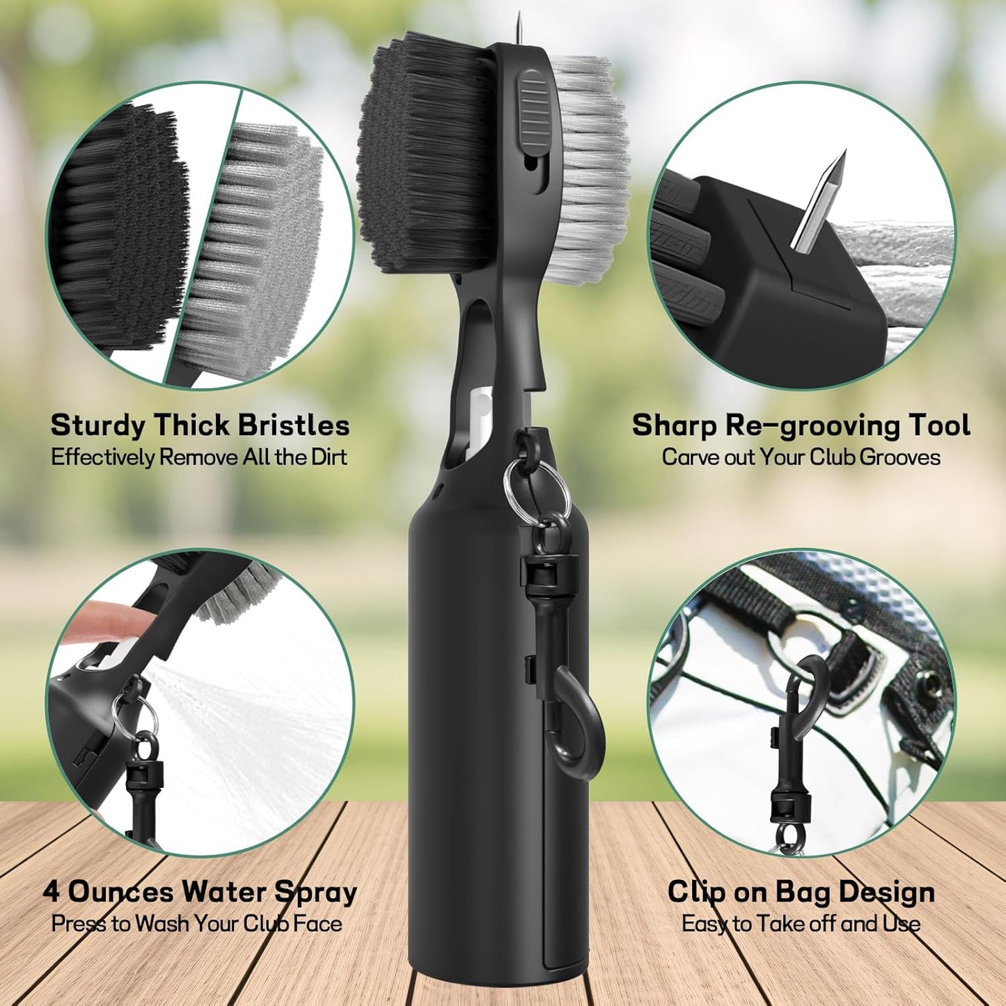 THIODOON 2 Pack Golf Club Brushes and Groove Cleaner 2 ft Retractable Zipline Carabiner Golf Brush Head with Retractable Spike Comfortable Grip Golf Club Cleaner