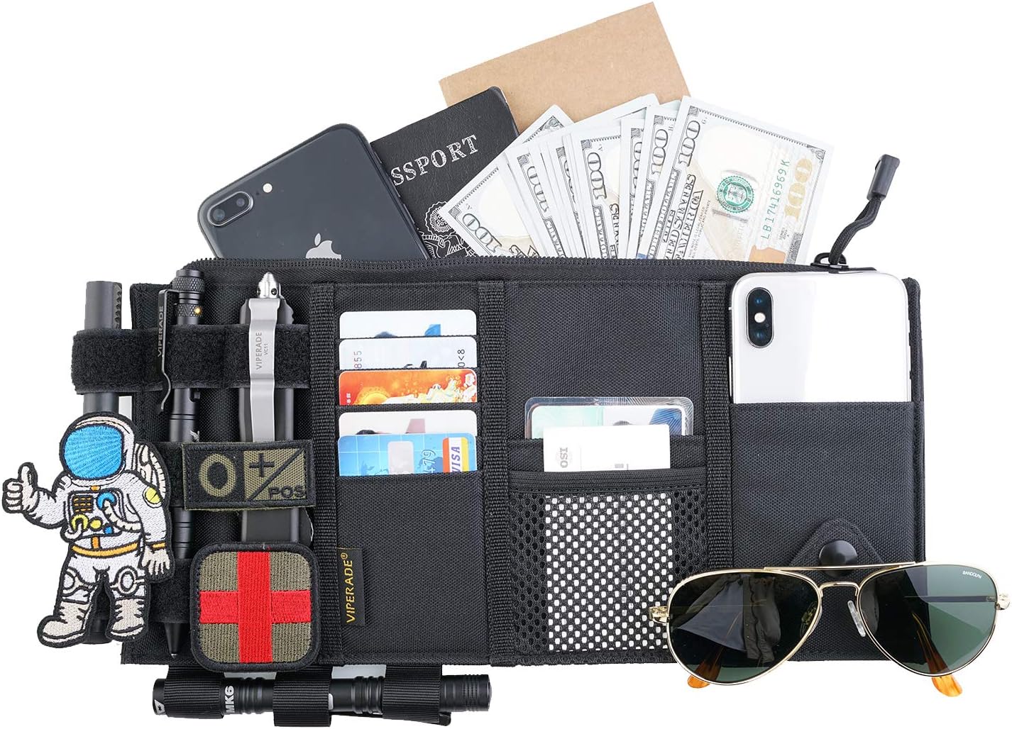 VIPERADE CHA4 Car Sun Visor Organizer, Truck & Auto Accessories Document Holder Sunglass Storage Pouch (Black)