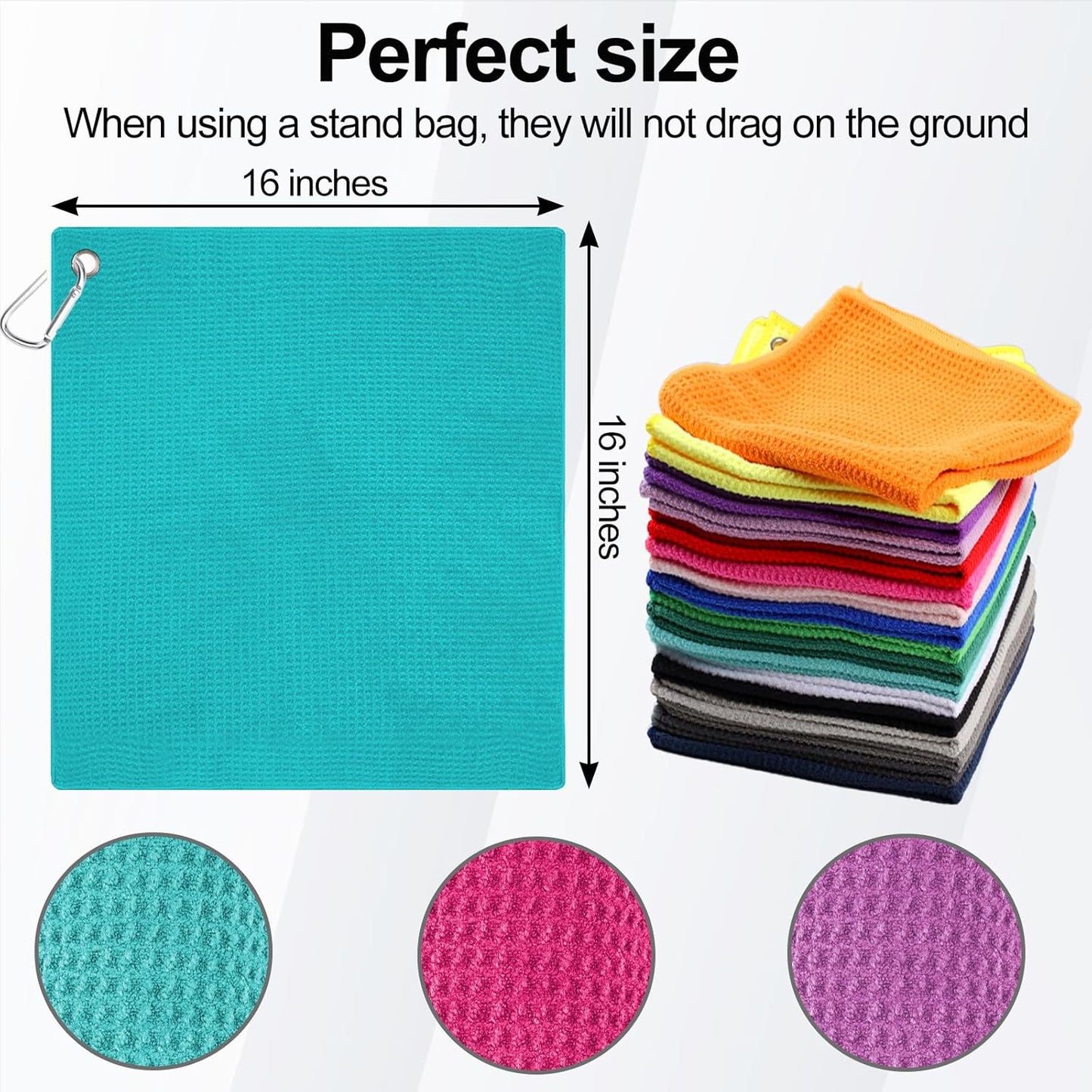 3 Pack 16" X 16" Golf Towels for Golf Bags, Premium Waffle-Pattern Golf Towel with Carabiner Clip, Super Absorbent Microfiber Towel, Best Golf Gift for Golf Accessories. 3 Pcs ElegantGreen Colors