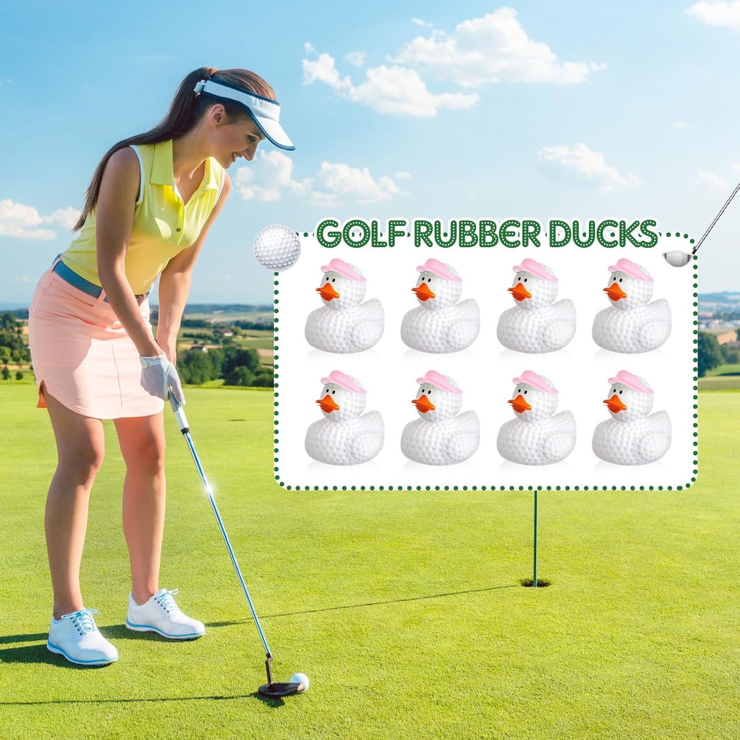 Deekin Rubber Duck 2 Inch Bulk Sport Party Favors for Team Events Game Day Decorations Birthday Party Decorations Club Player Gift(50 Pcs,Golf Pink)