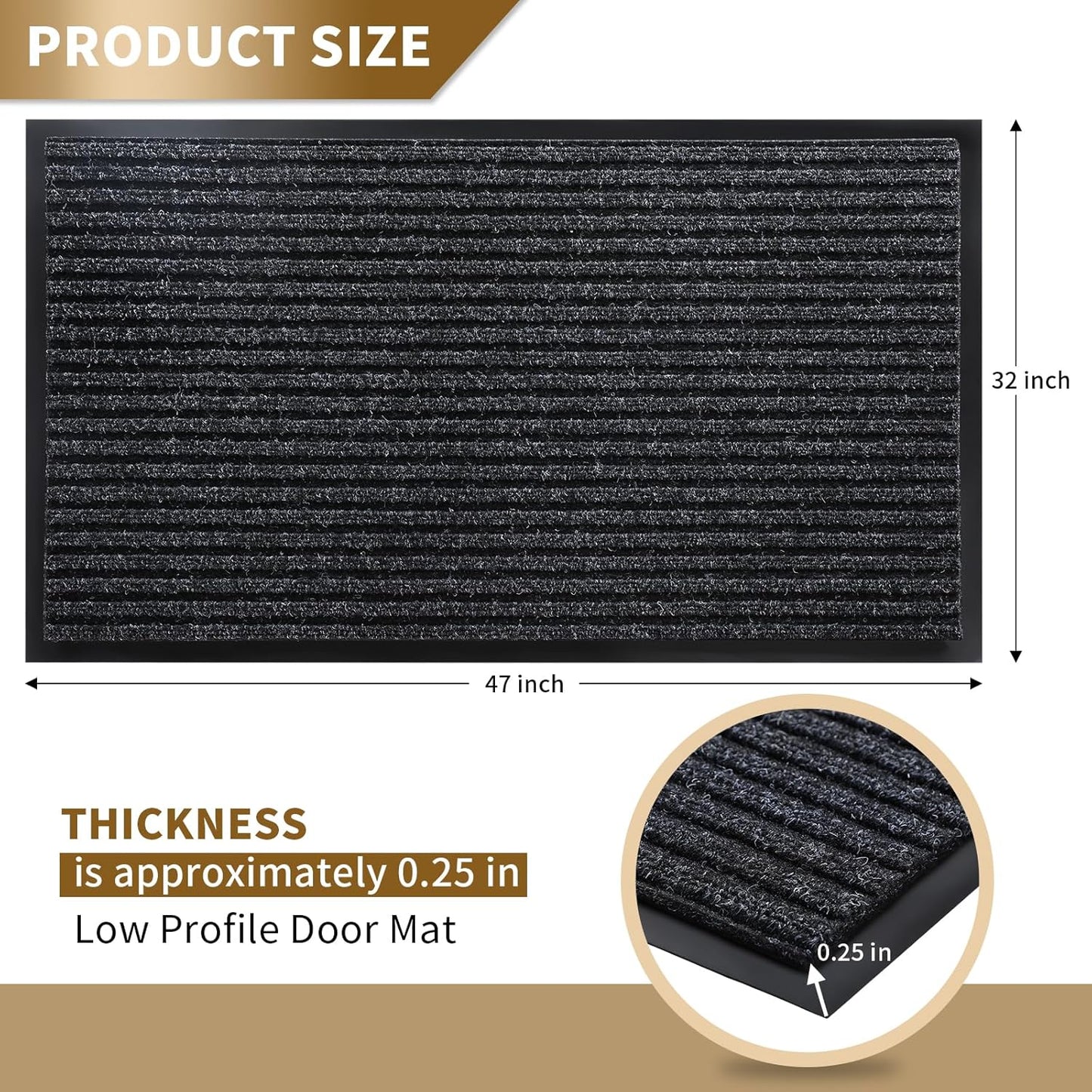 Yimobra Front Door Mat Outdoor Indoor Entrance, 100% Waterproof All-Season All Weather Doormat, Welcome Matt Outside Entry, Non Slip, Low Profile, Heavy Duty Patio Porch Floor Mats,47 x 32,Black Grey