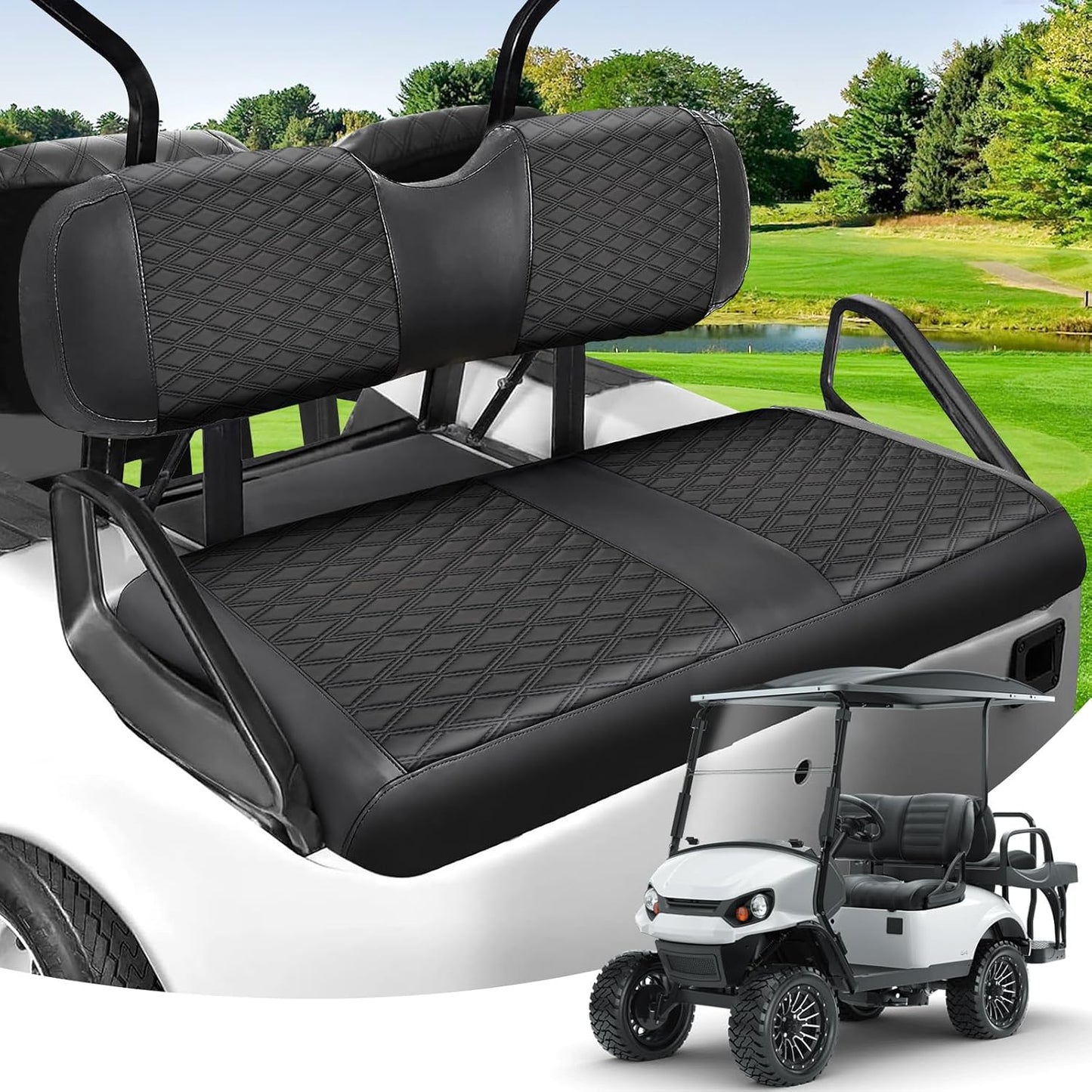 QUNSUNUS Golf Cart Seat Cover for EZGO TXT/EZGO RXV OEM Standard Front Seat,Easy to Install Front Leather Golf Seat Covers with Elastic Edges and Strap(2PS)