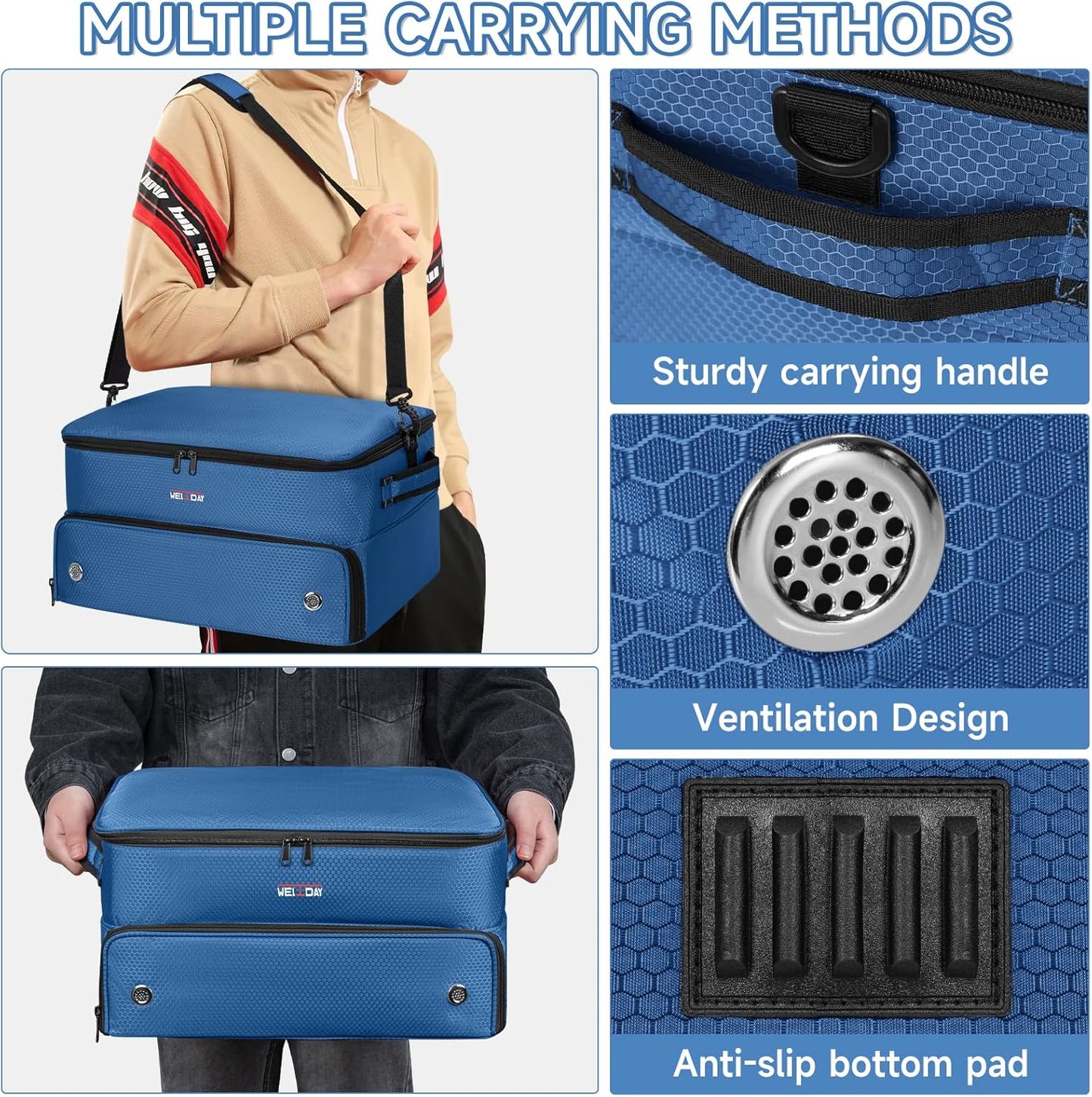 ANILD Golf Trunk Organizer, 2 Layer Golf Storage Case with Separate Ventilated Compartment for 2 Pair Shoes, for Balls, Tees, Clothes, Gloves, Accessories, Golfer Gifts