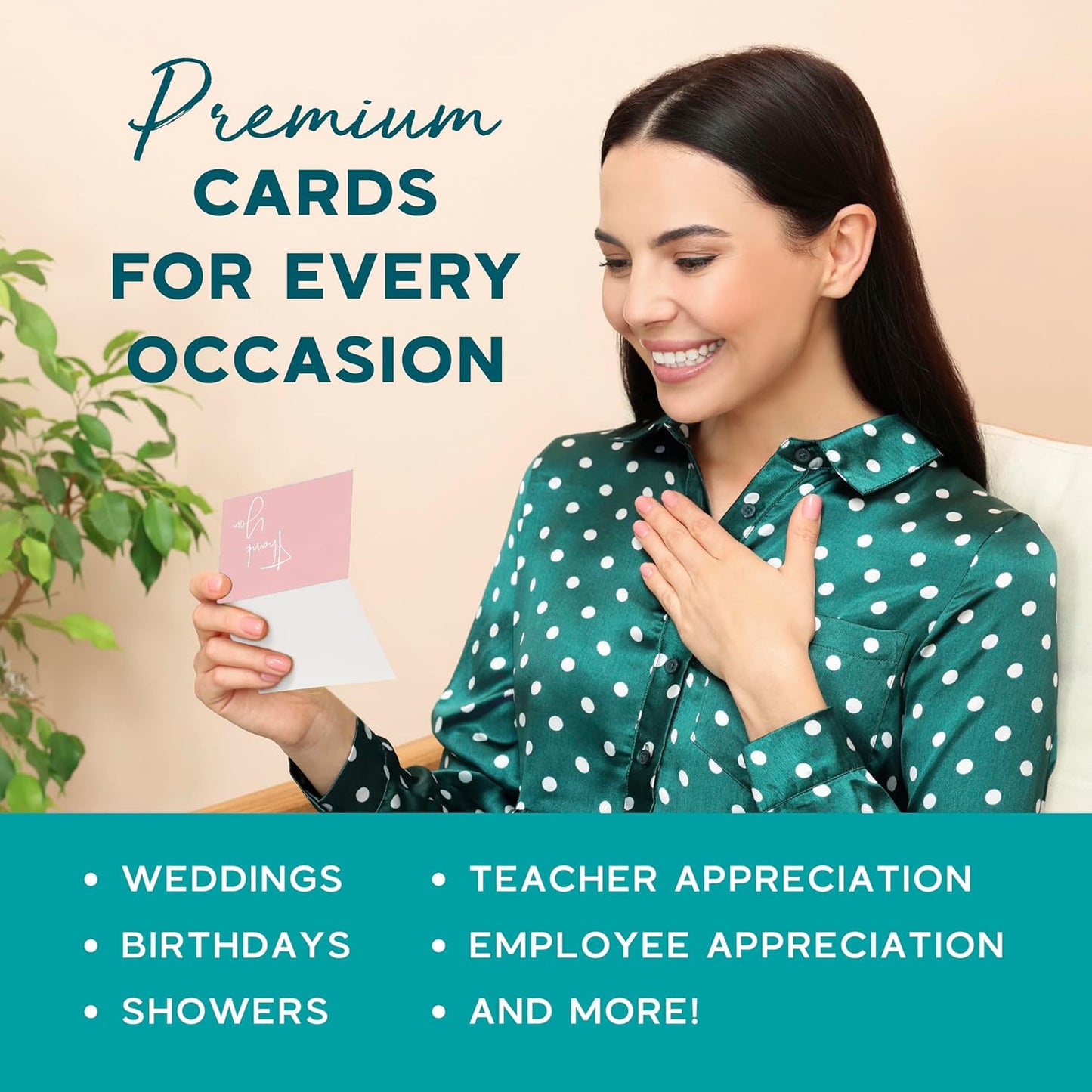 VNS Creations Thank You Cards With Envelopes Bulk Set & Stickers - 100 Pack 4x6 Blank Thank You Notes Bulk Box Set - Large Note Card Small Business, Wedding, Baby Shower & Bridal Shower - Pink