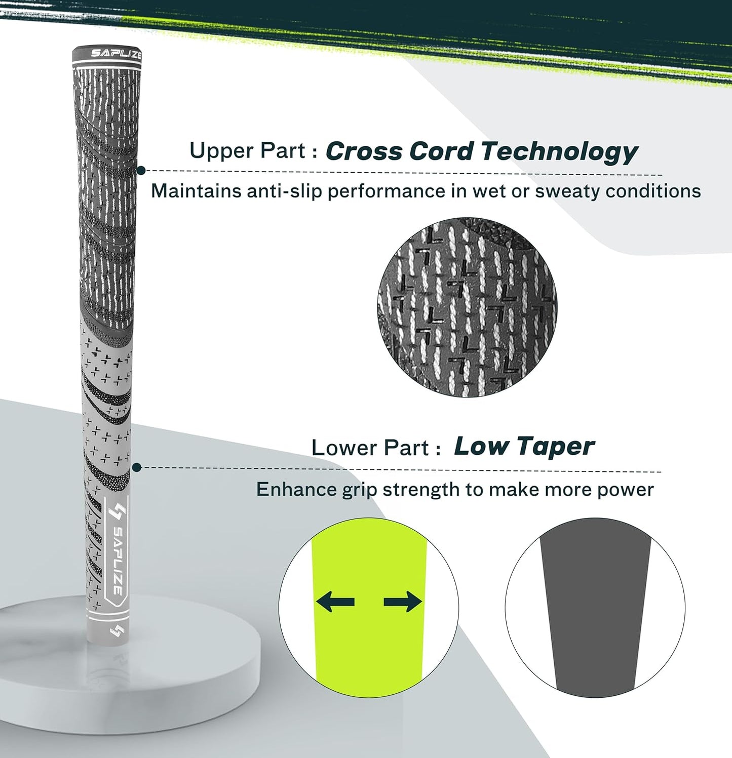 SAPLIZE Cross Cord Golf Grips Set of 13 Grips with Tape or Full Regripping Kit, Std/Mid/Jumbo, Low Taper Design, Multi-compound Hybrid, Anti-Slip Golf Club Grips, CL03 Series