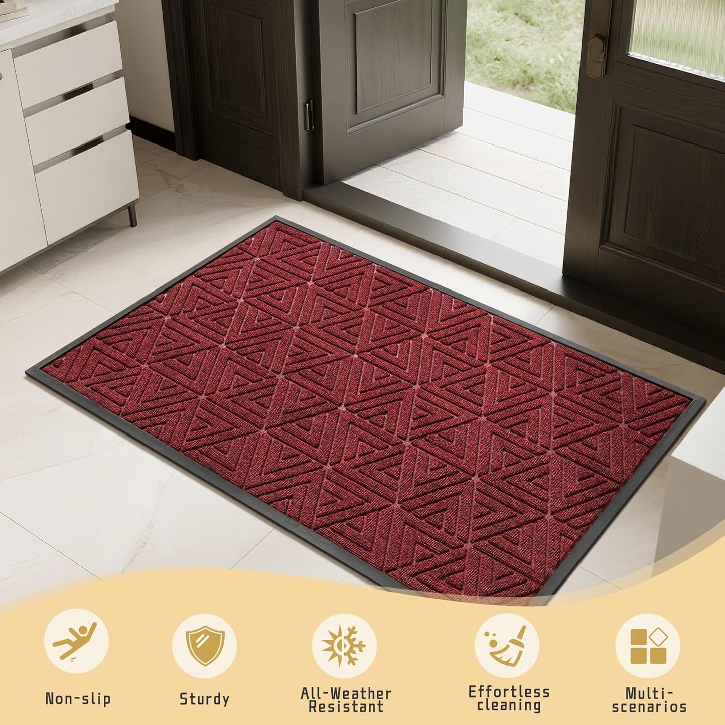 Yimobra Extra Large Door Mat 60x36, All-Weather Waterproof Non-Slip Welcome Matt Outdoor, Heavy Duty Non Slip Doormat for Entryway for Patio and Garage Indoor, Easy Clean, Black Red