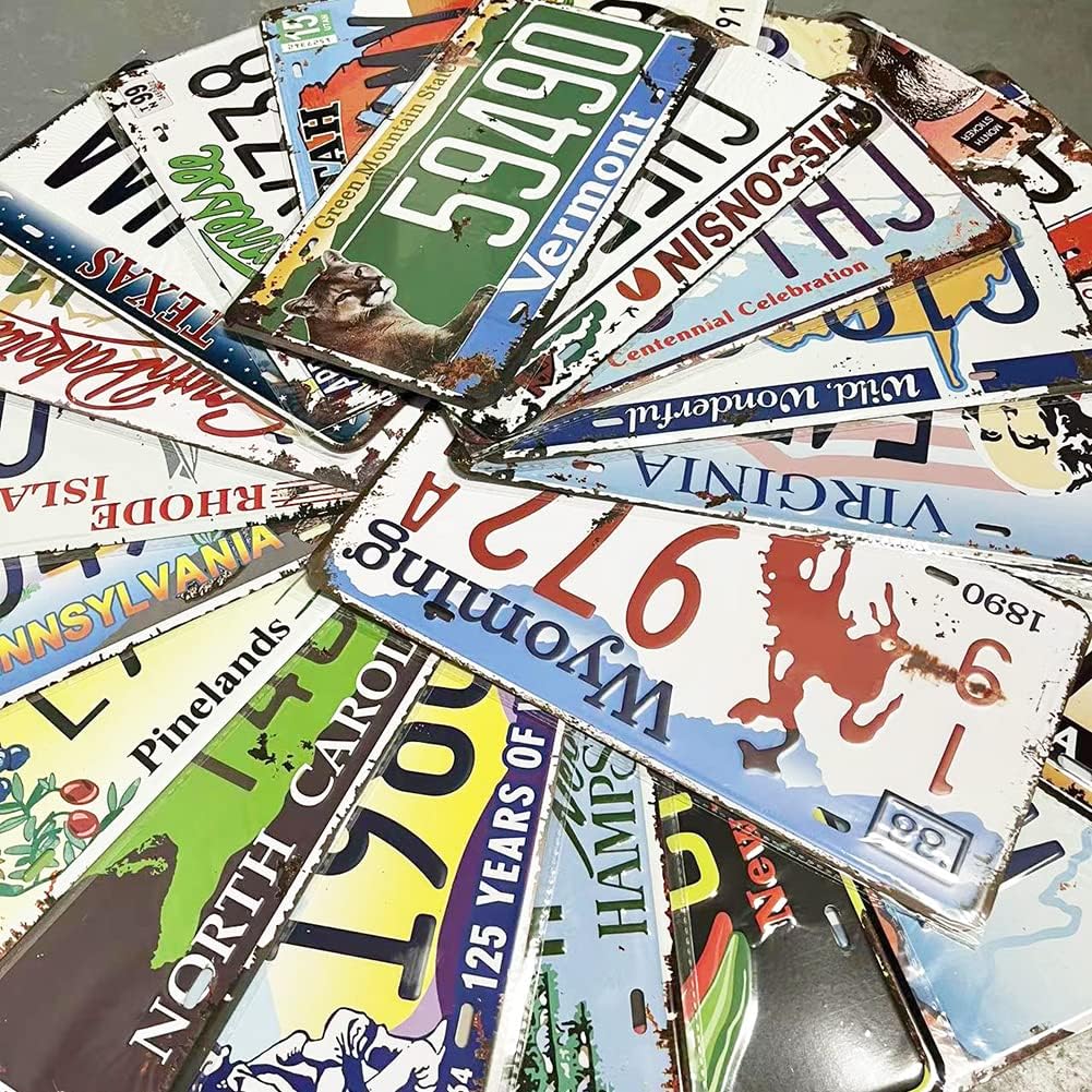 5/10/15/30/50 Counts Replica Vintage Car Plates, Embossed Novelty Car Plate Decoration for Man Cave Bar Kitchen Garage (15 Counts)