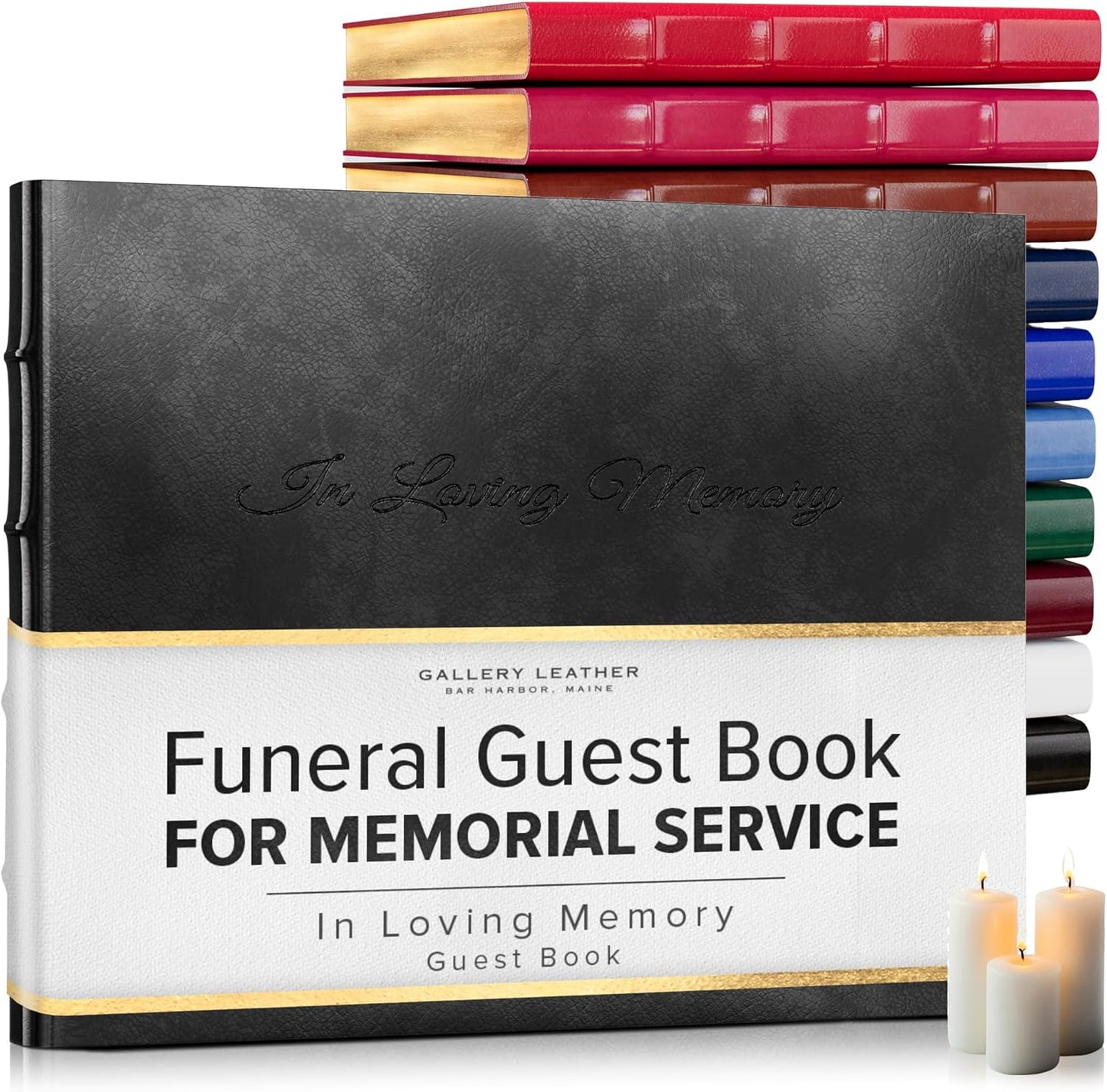 Gallery Leather Funeral Guest Book for Memorial Service and in Loving Memory with 192 Lined Pages - Hardcover, Bound Leather Guest Sign in Book - 7 x 9 - Acadia Black