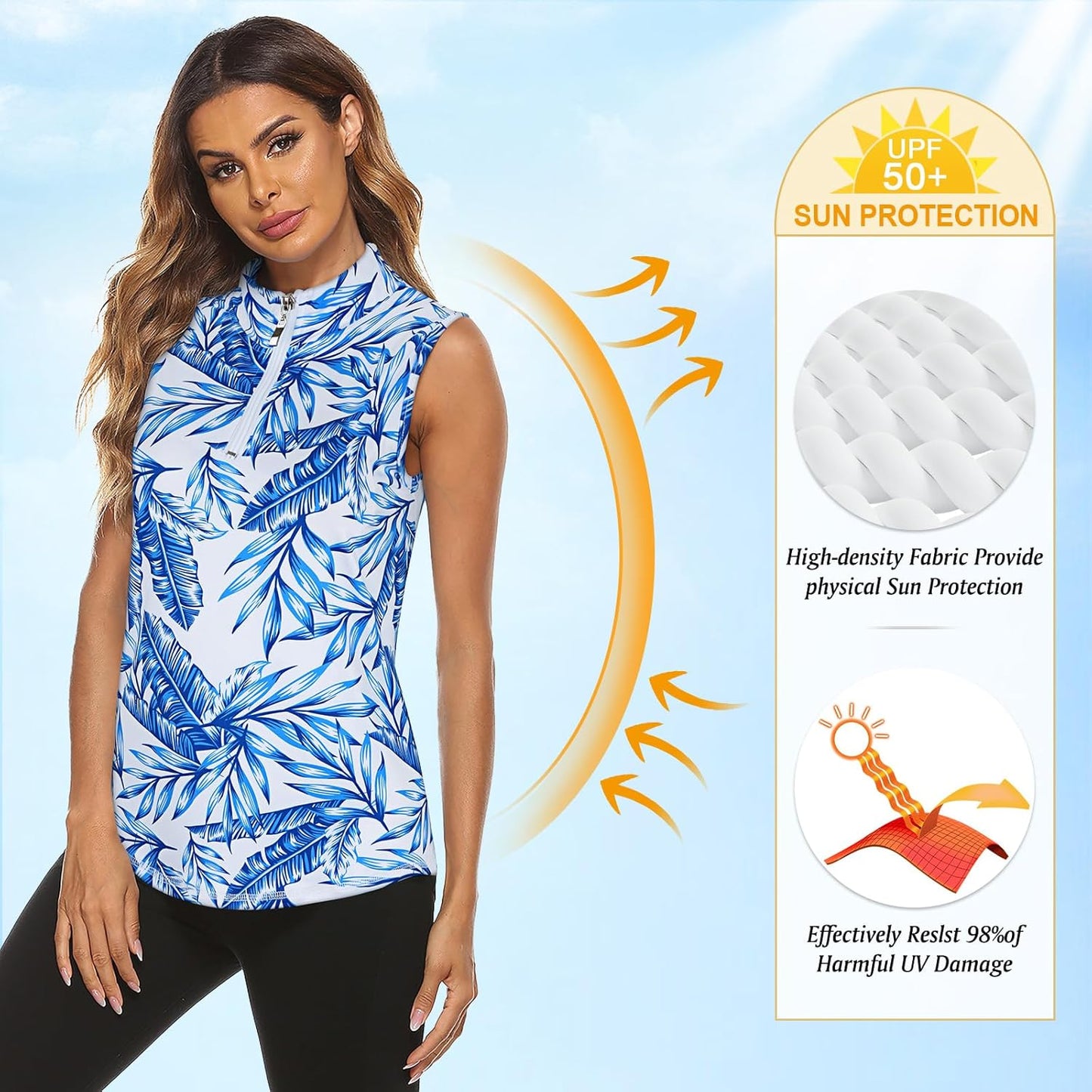 Koscacy Women's Sleeveless Golf Tennis Polo Shirts Zip Up Dry Fit Workout Tank Tops Athletic Shirt