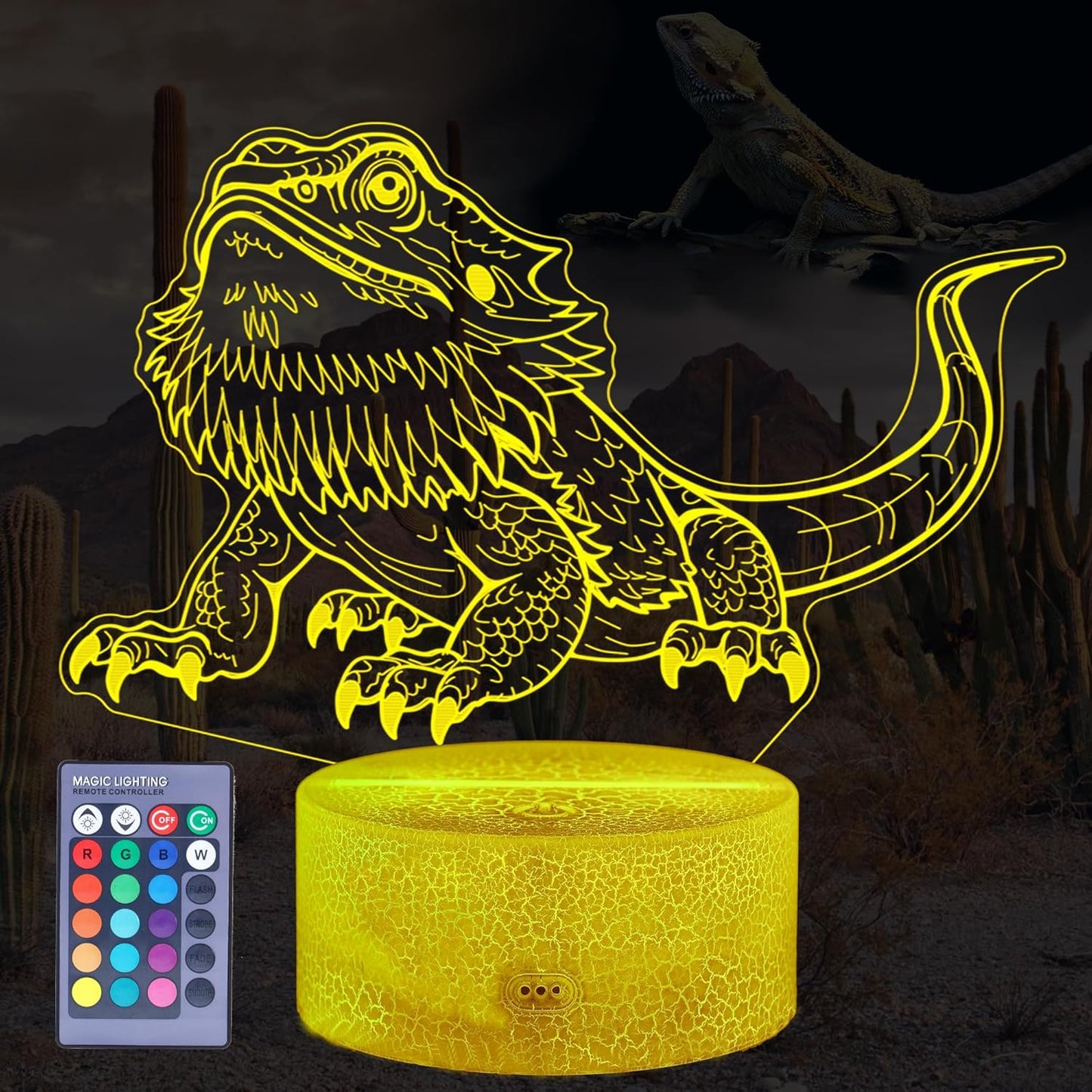 Bearded Dragon Gift, Bearded Dragons Night Light with Remote Control, 16 Colors Changing, RGB Flashing Mode, Dimmable, Great Bearded Dragon Tank Accessory and Decor